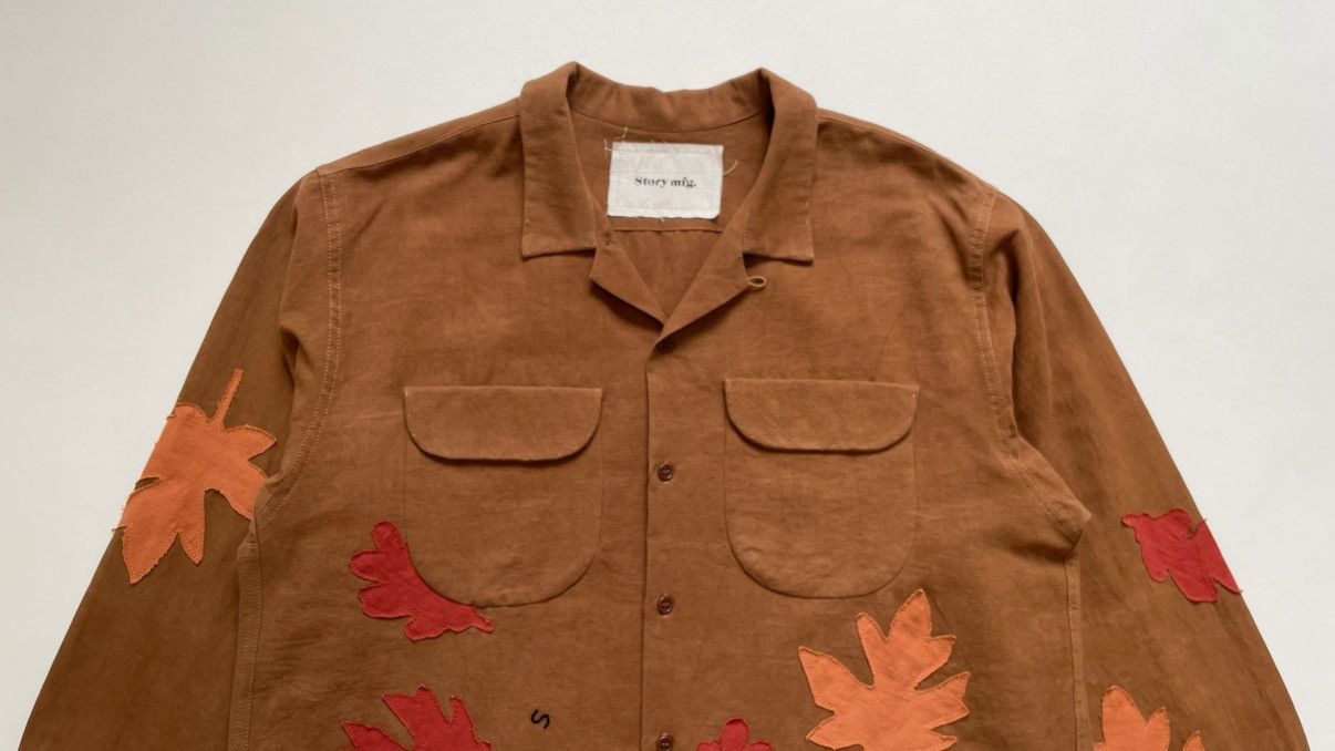 Story Mfg. Brown Linen ‘Leaf Patch Details’ Shirt Size US M / EU 48-50 / 2 - 5 Thumbnail