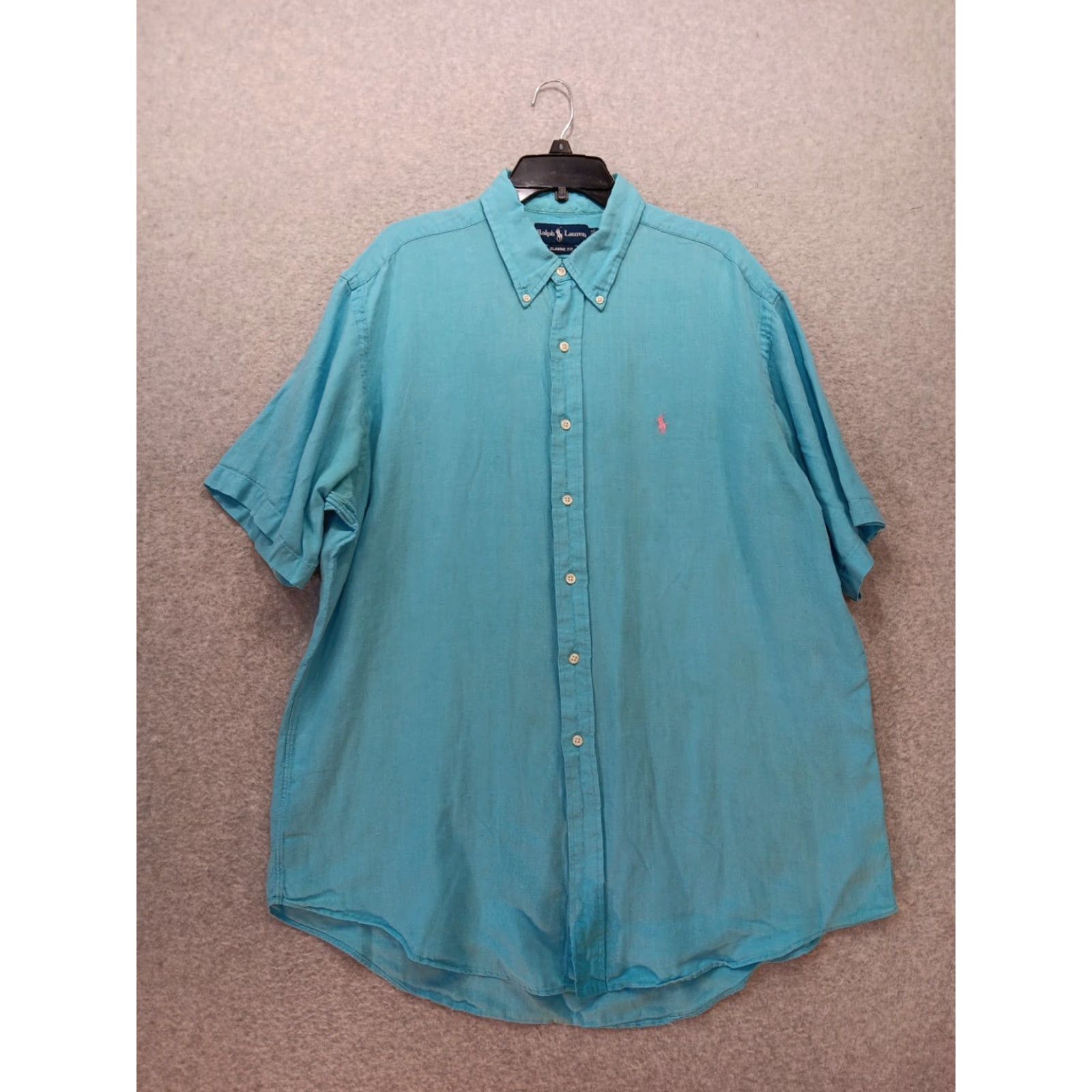 Polo Ralph Lauren Polo Ralph Lauren Shirt Men XL 100% Linen Blue Short Sleeve Pink Pony Logo Button-Up Size US XL / EU 56 / 4 - 2 Thumbnail
