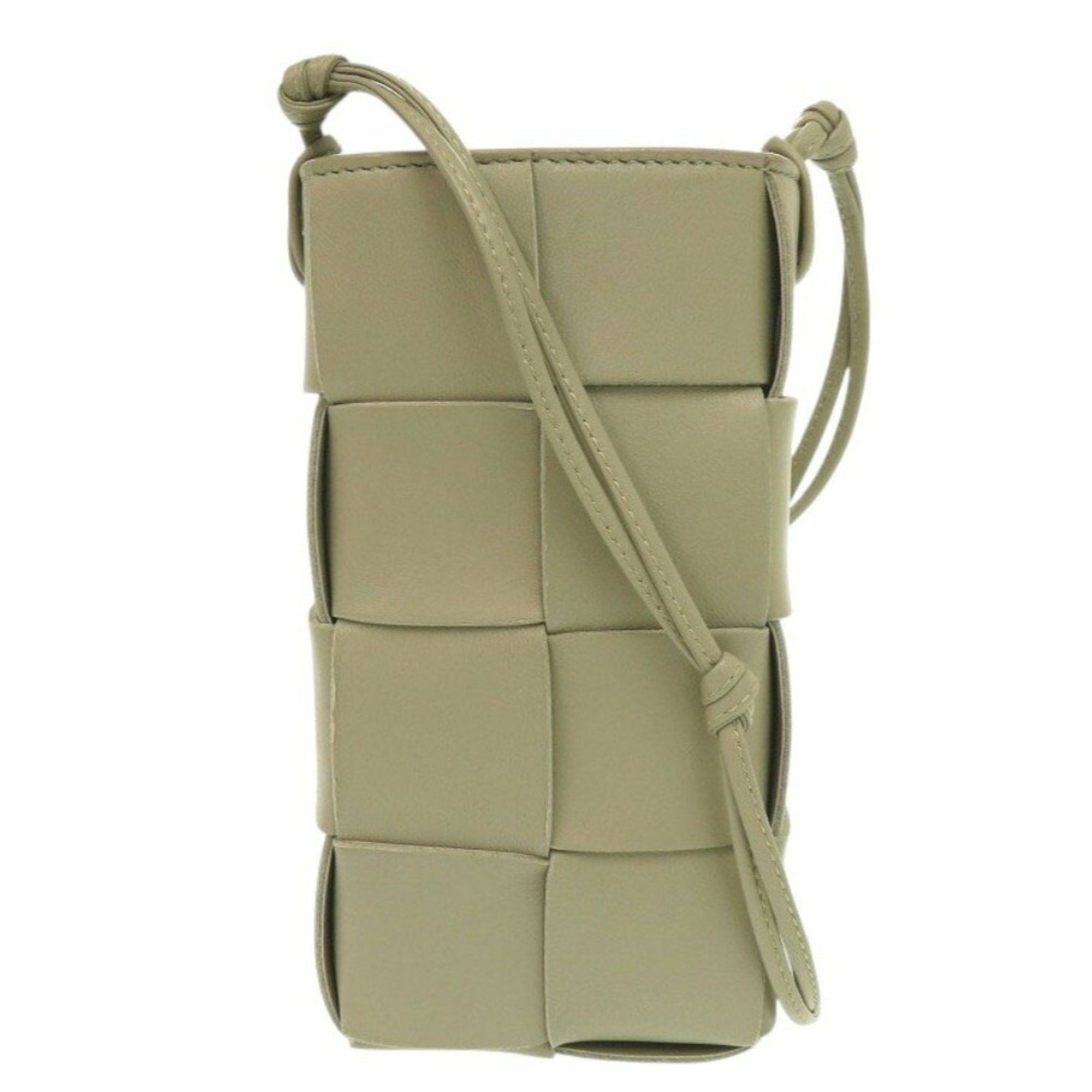 Like New Bottega Veneta Cassette Phone Pouch Leather Khaki Shoulder Bag 1197Bottegaveneta in Beige, Women's