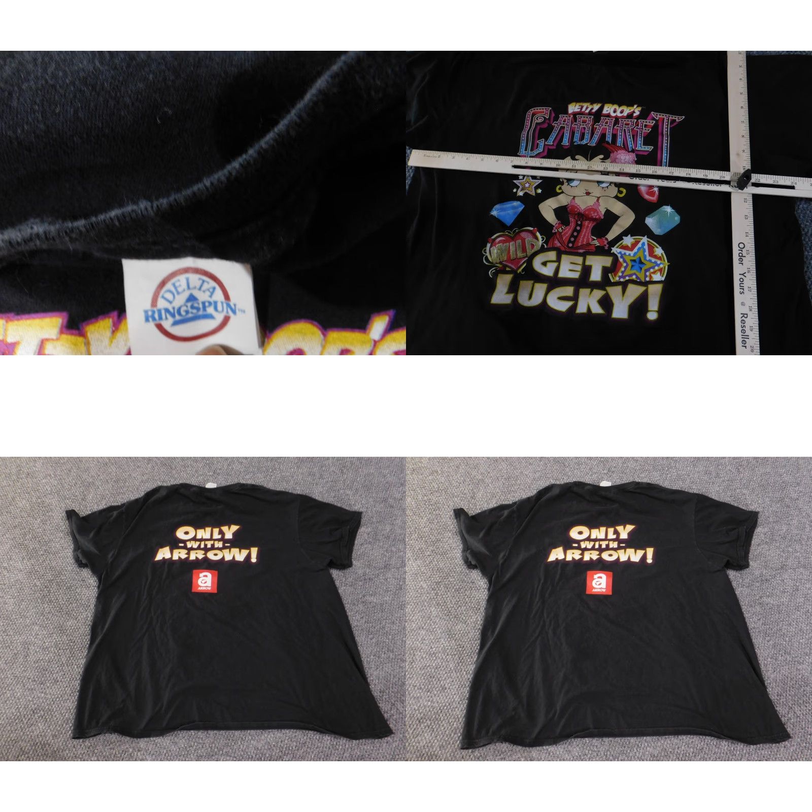 Delta Betty Boop Shirt Mens 2XL Black Cabaret Get Lucky Graphic Tee Double Sided Shirt Tee – 2XL Black Betty Boop Vintage Cartoon Men’s Graphic Print Tee Size US XXL / EU 58 / 5 - 8 Thumbnail