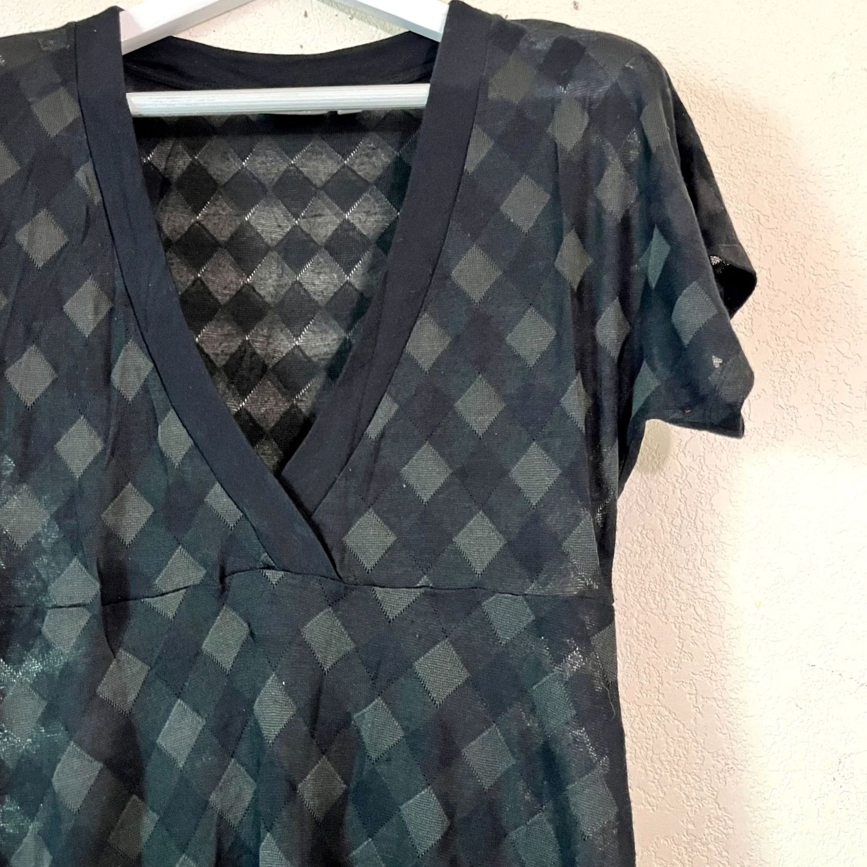 Black Diamond Mexx Womens Black Diamond Pattern Knit Short Sleeve V-Neck A-Line Dress M/L Size 32" / US 10 / IT 46 - 3 Thumbnail