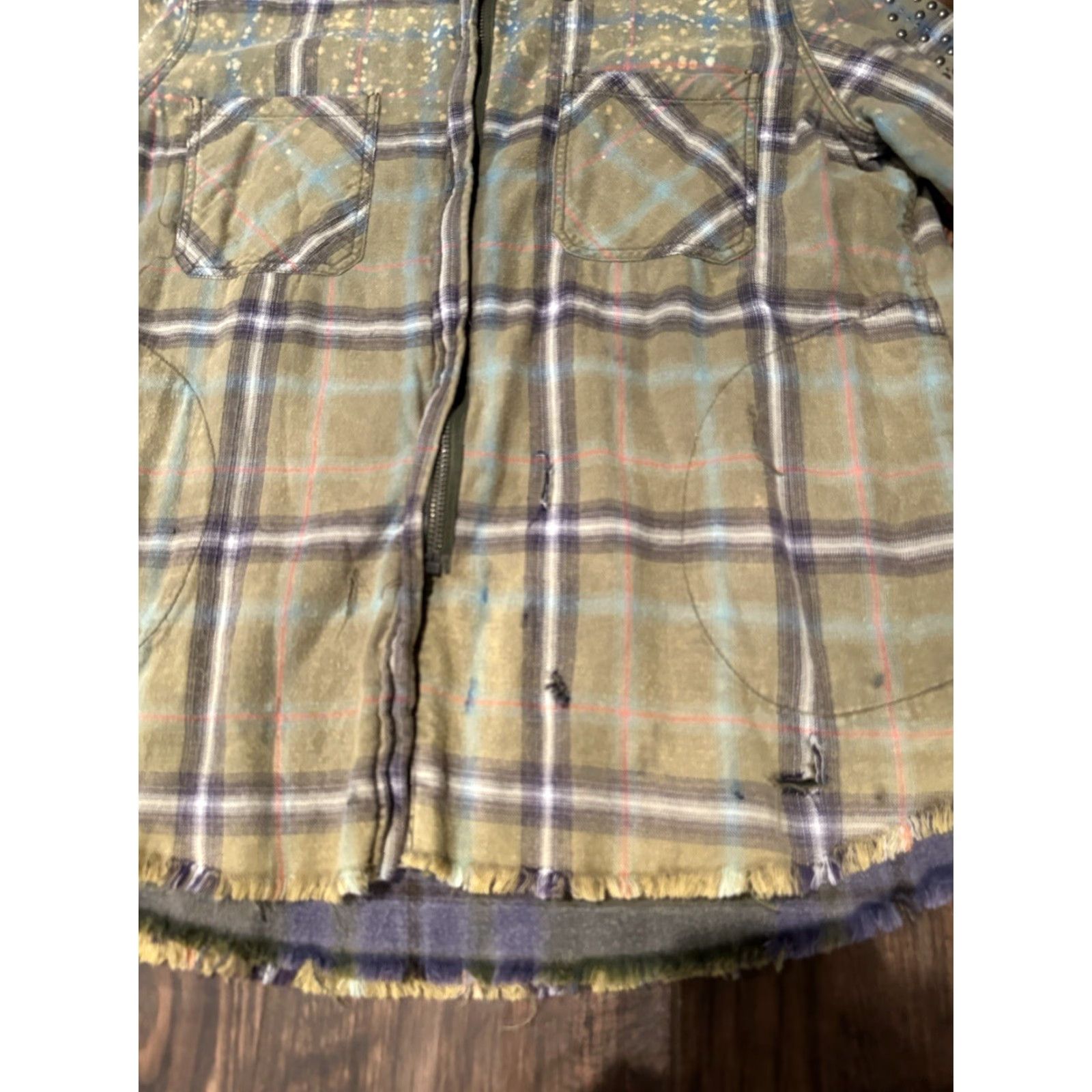 Free People Free People Deconstructed Jacket Adult Medium Green Plaid Zip Up Cotton Womens Size M / US 6-8 / IT 42-44 - 5 Thumbnail
