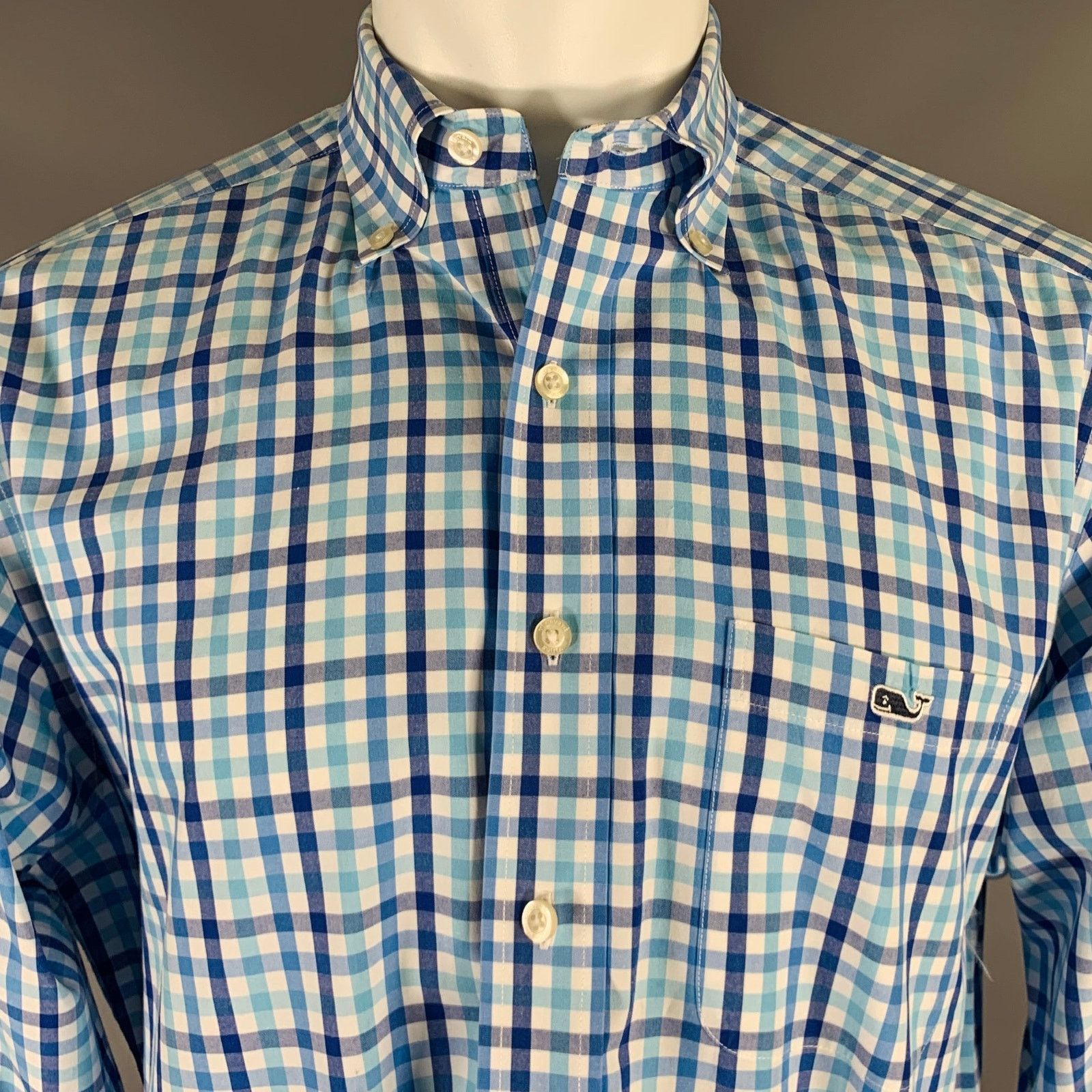 Vineyard Vines Blue White Checkered Cotton One pocket Long Sleeve Shirt Size US M / EU 48-50 / 2 - 2 Thumbnail