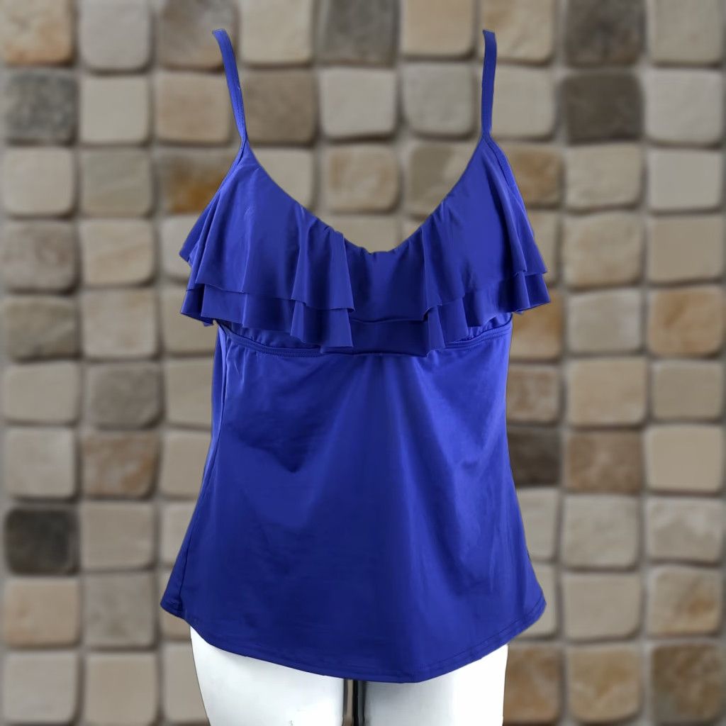 Kenneth Cole Kenneth Cole Swimsuit Top S Blue Halter Cami Tankini Tiered Ruffles Padded Bra Size S / US 4 / IT 40 - 1 Thumbnail