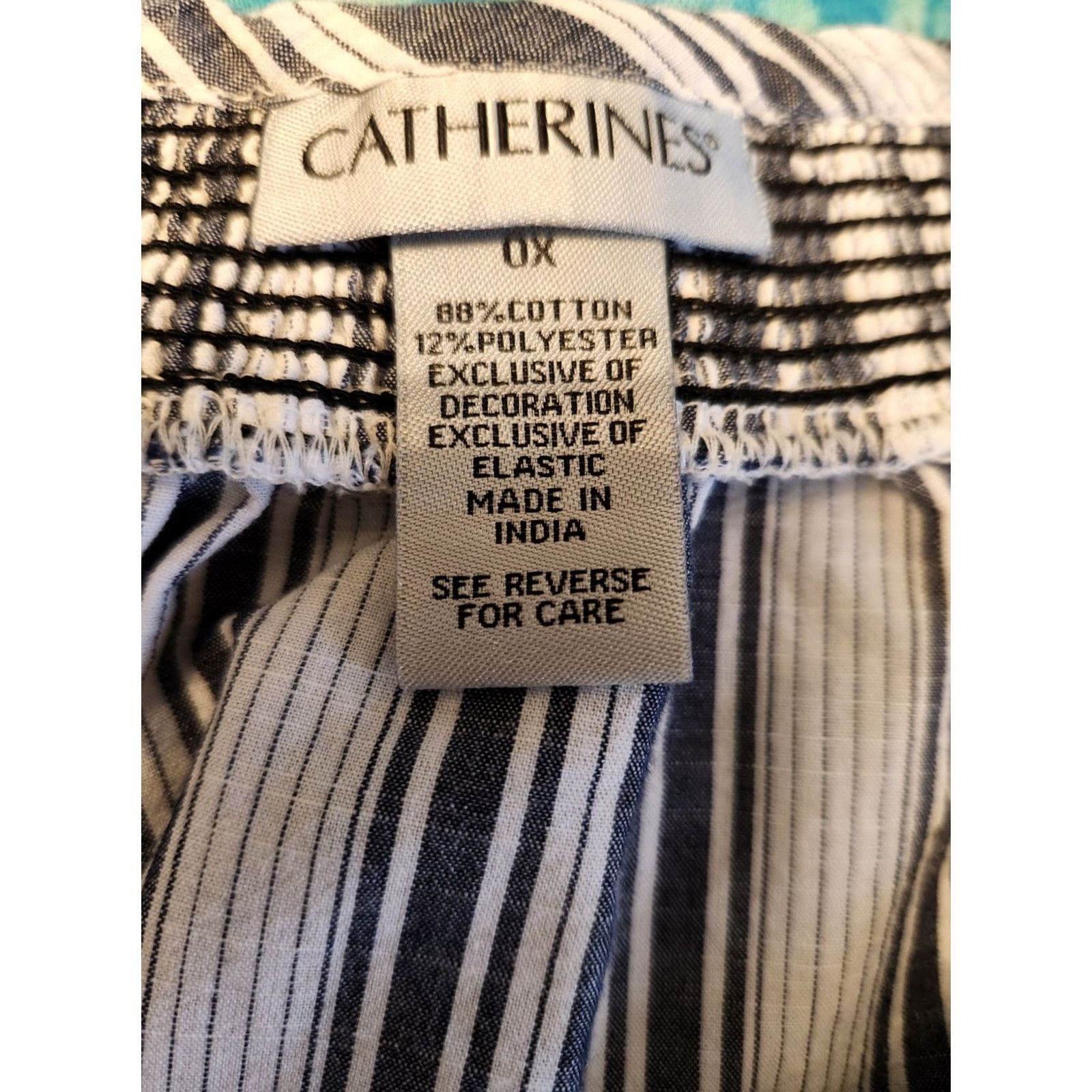 Vintage Catherines Blue White Stripe Embroidered Trim Balloon Sleeve Top Boho Hippie 0X Womens Blouse Size XL / US 12-14 / IT 48-50 - 7 Thumbnail