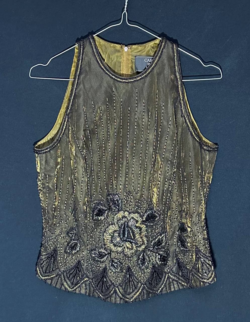 Vintage Carmen Marc Valvo Beaded Cocktail Top sleeveless rose flower Size M / US 6-8 / IT 42-44 - 4 Thumbnail