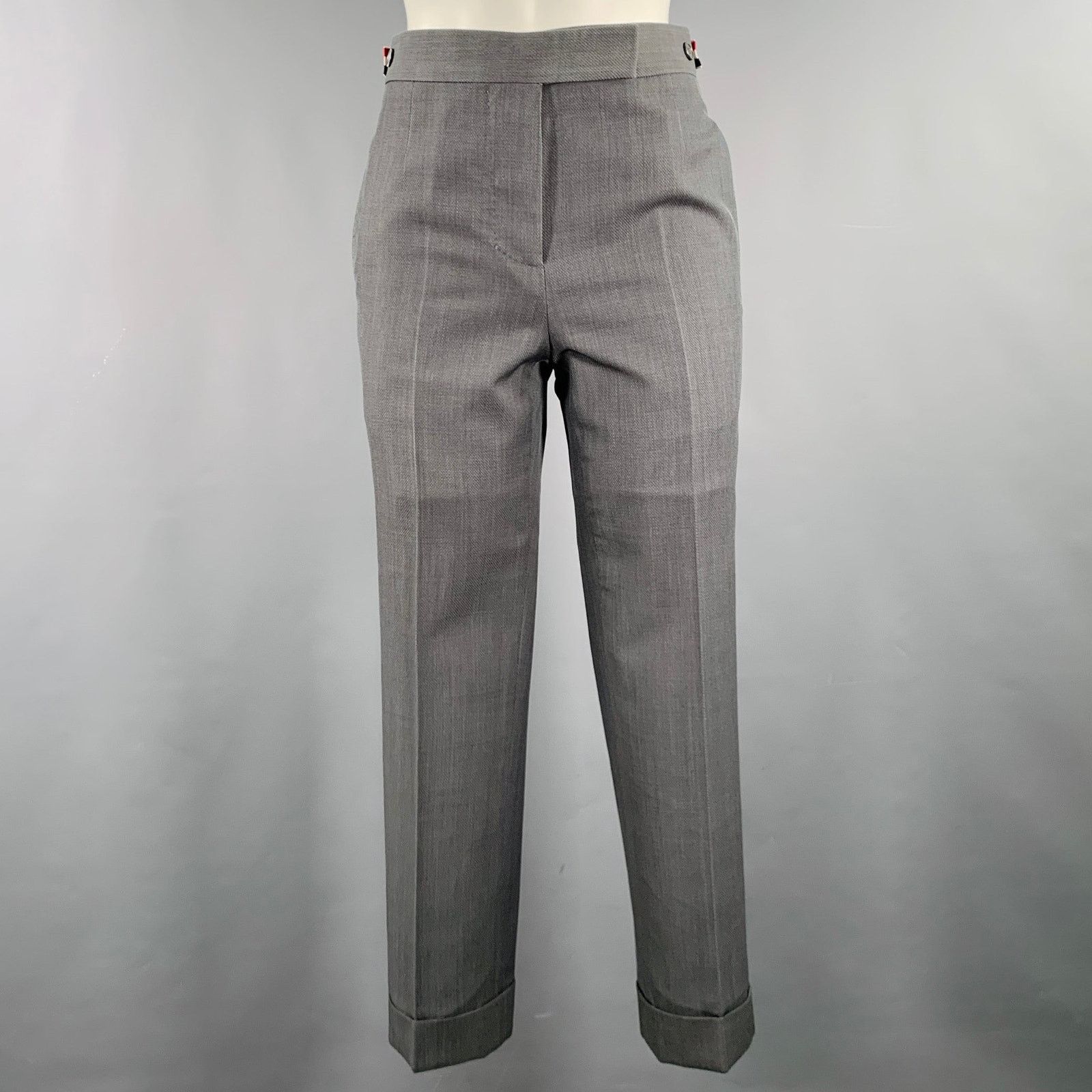 Thom Browne THOM BROWNE Size 2 Grey Wool Textured Flat Front Dress Pants Size 26" / US 2 / IT 38 - 1 Thumbnail