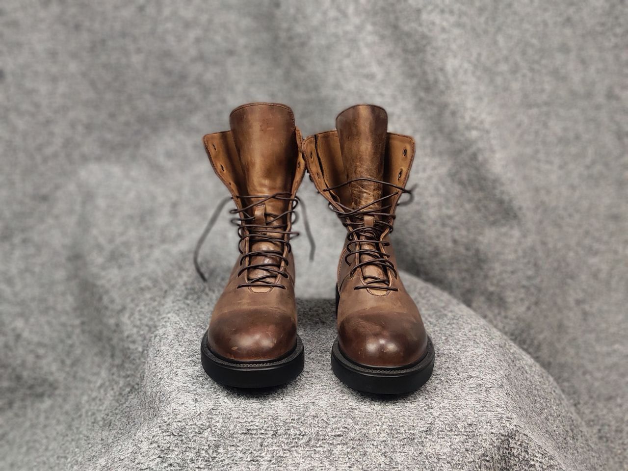Lemargo Design Combat Leather Brown Lace Up Zip Womens Boots