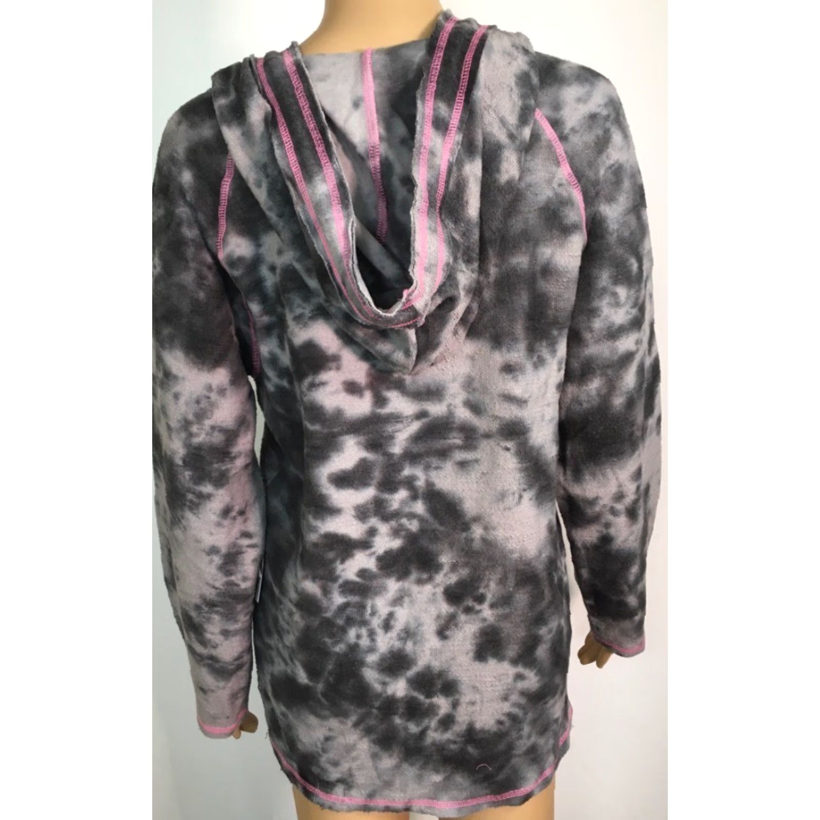 Olive Live Breathe Fight Womens Hoodie S Gray Tie Dye Pink Ribbon Cancer Awareness Size S / US 4 / IT 40 - 3 Thumbnail