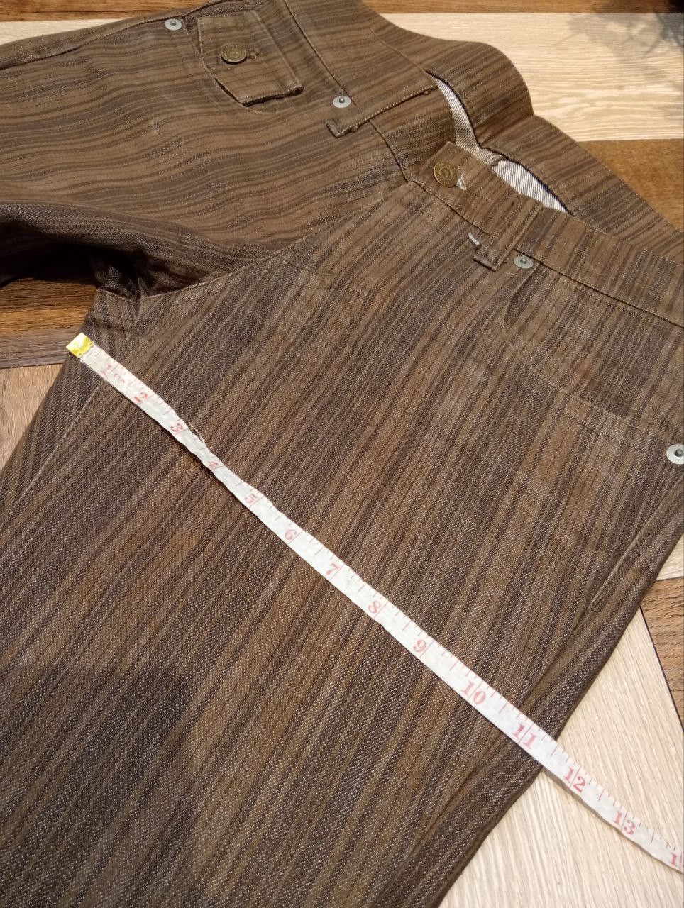 Tornado Mart TORNADO MART JAPAN BROWN STRIPED FLARED DENIM PANTS Size US 35 - 19 Thumbnail