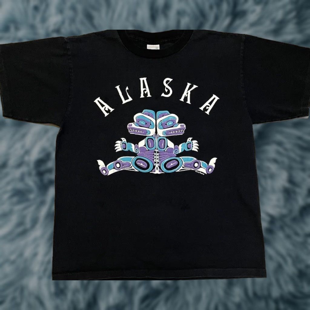 Native VINTAGE 90s Alaska Faded Art T-Shirt Black Men Small Short Sleeve Native Surf Skate Grunge Biker USA Art Nature Size US S / EU 44-46 / 1 - 1 Thumbnail