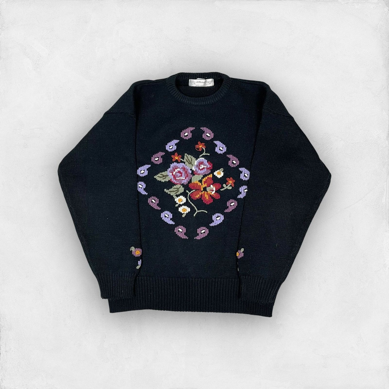 Saint Michael Saint Michael Women Black Floral Knit Pullover Sweater 12-14 Size XL / US 12-14 / IT 48-50 - 1 Thumbnail