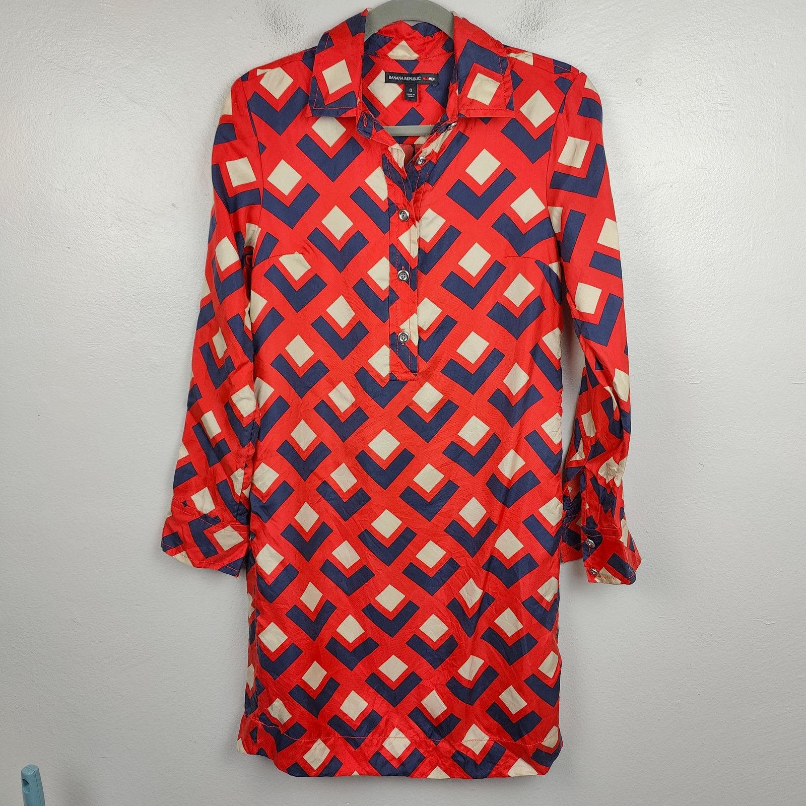Banana Republic Banana Republic Mad Men Silk Shirt Dress Womens 0 Red Blue Size XS / US 0-2 / IT 36-38 - 1 Thumbnail