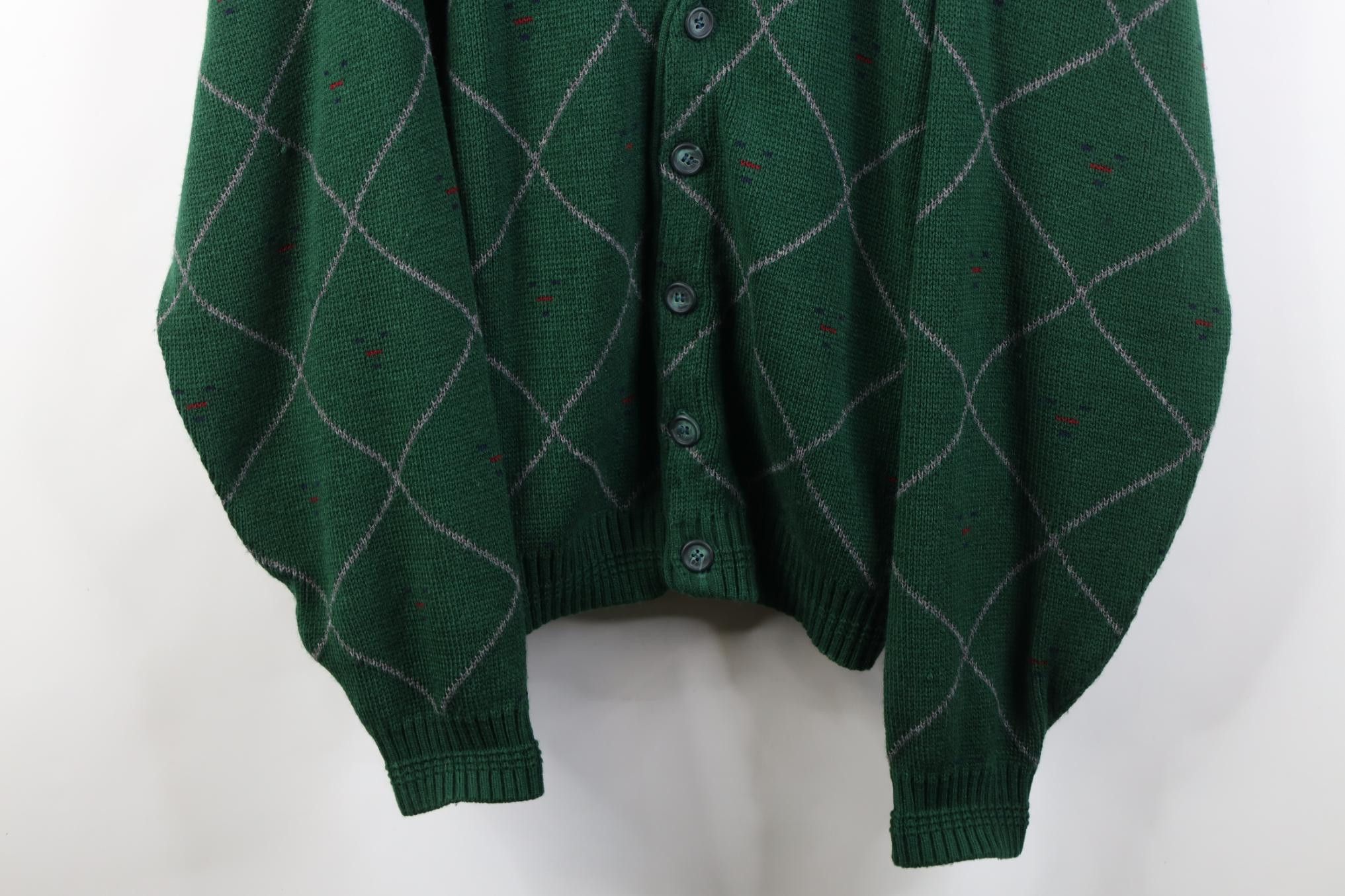 Vintage Vintage 90s Streetwear Argyle Diamond Knit Cardigan Sweater Size US XL / EU 56 / 4 - 3 Thumbnail