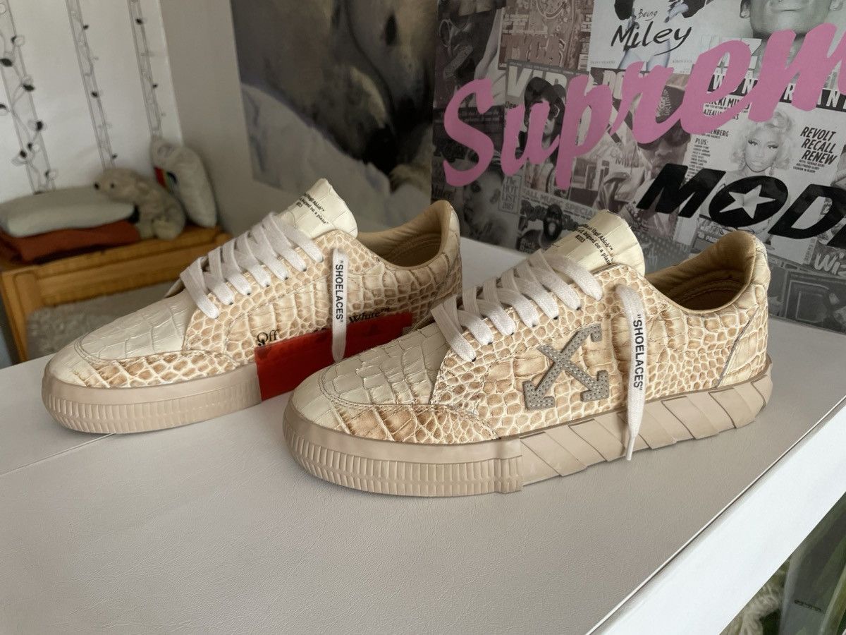 image of Off White Off-White Croco Vulcanized Sneakers Crocodile Leather Shoes in Cream, Men's (Size 9)