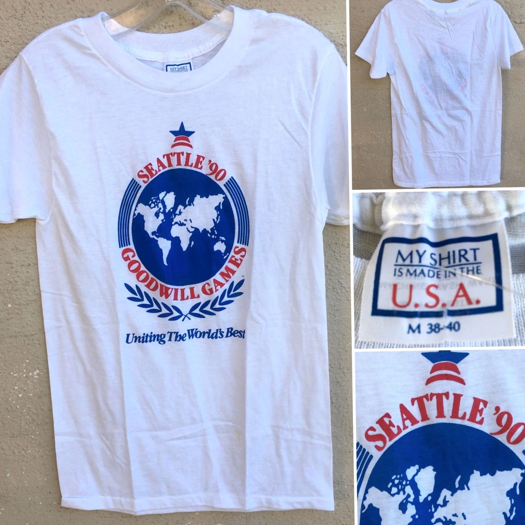 Vintage VINTAGE Seattle 90s Goodwill Games Uniting The World’s Best T-Shirt M 38-40 White Mens Short Sleeve Graphic Tee Size US M / EU 48-50 / 2 - 2 Thumbnail