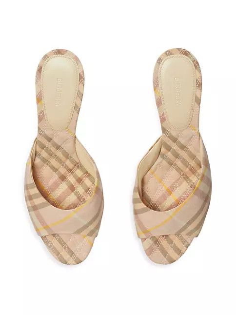 Burberry o1w1db10125 Check Linen Blend Mews Low Mules in Multicolor Size US 8 / IT 38 - 3 Thumbnail