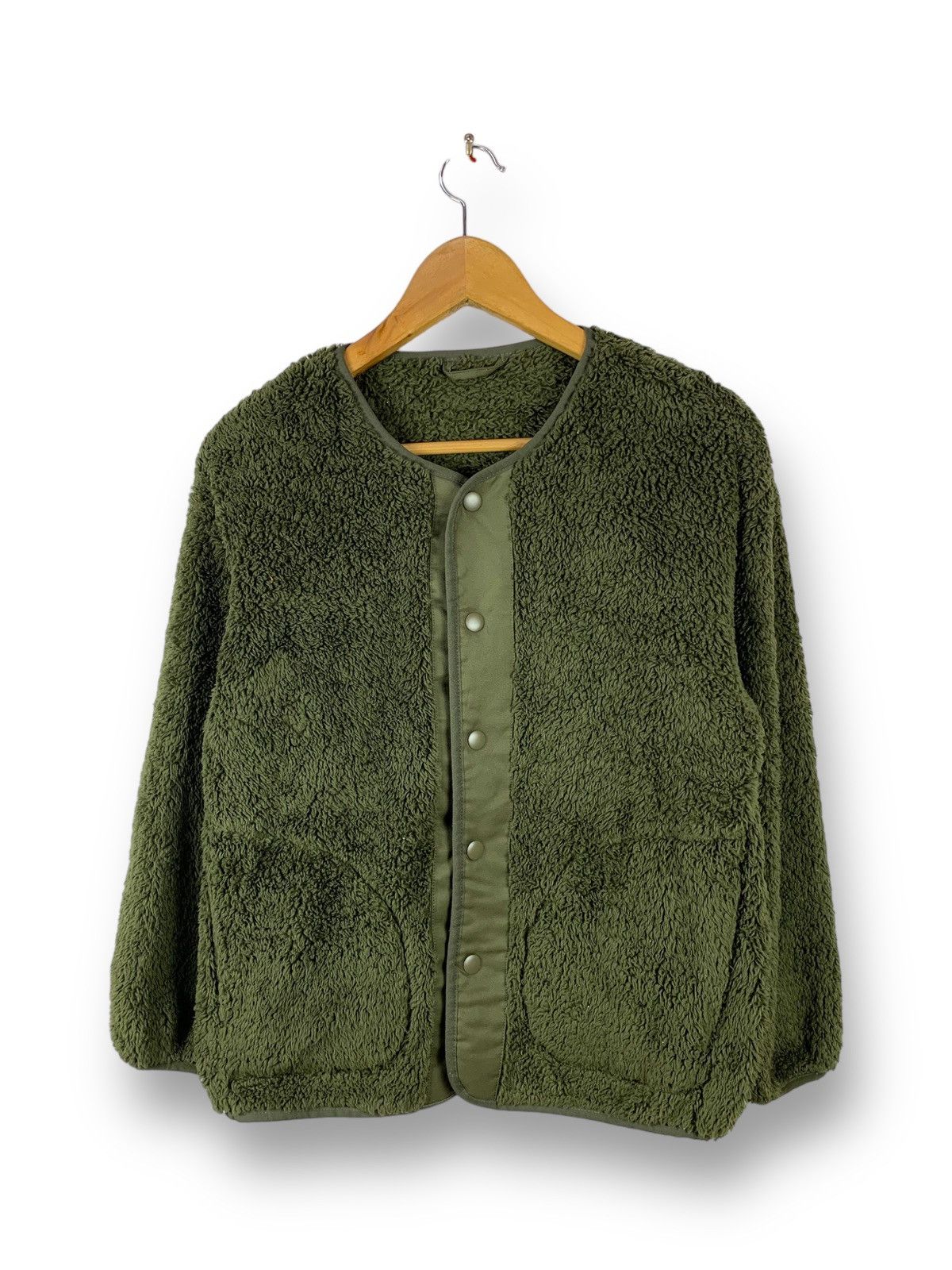 GU Steals! GU Uniqlo Green Army Fleece Jacket Snap Button Size XS / US 0-2 / IT 36-38 - 1 Thumbnail