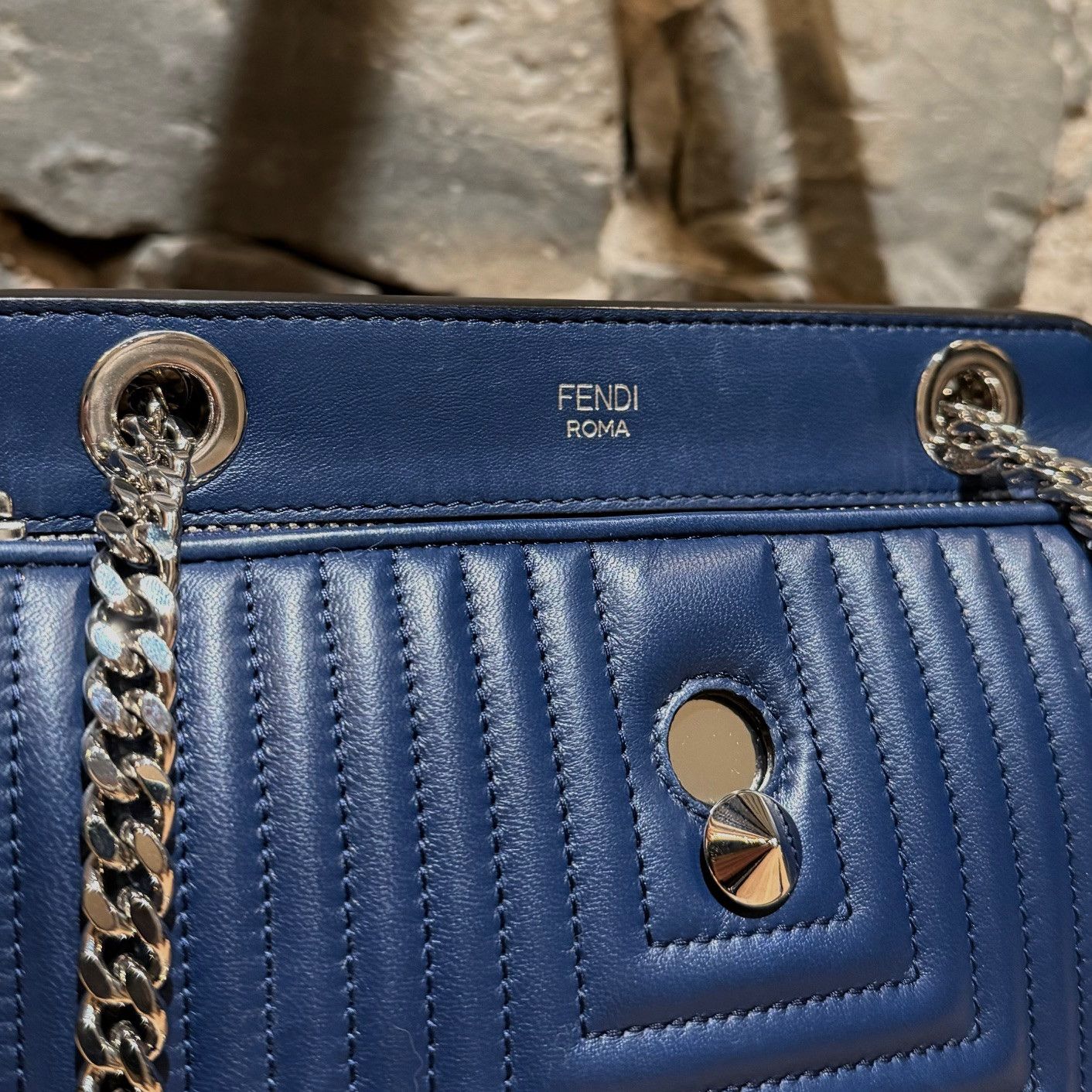 Fendi Fendi Navy Blue Leather DotCom Small Chain Bag W/ Bug Charm Size ONE SIZE - 2 Thumbnail