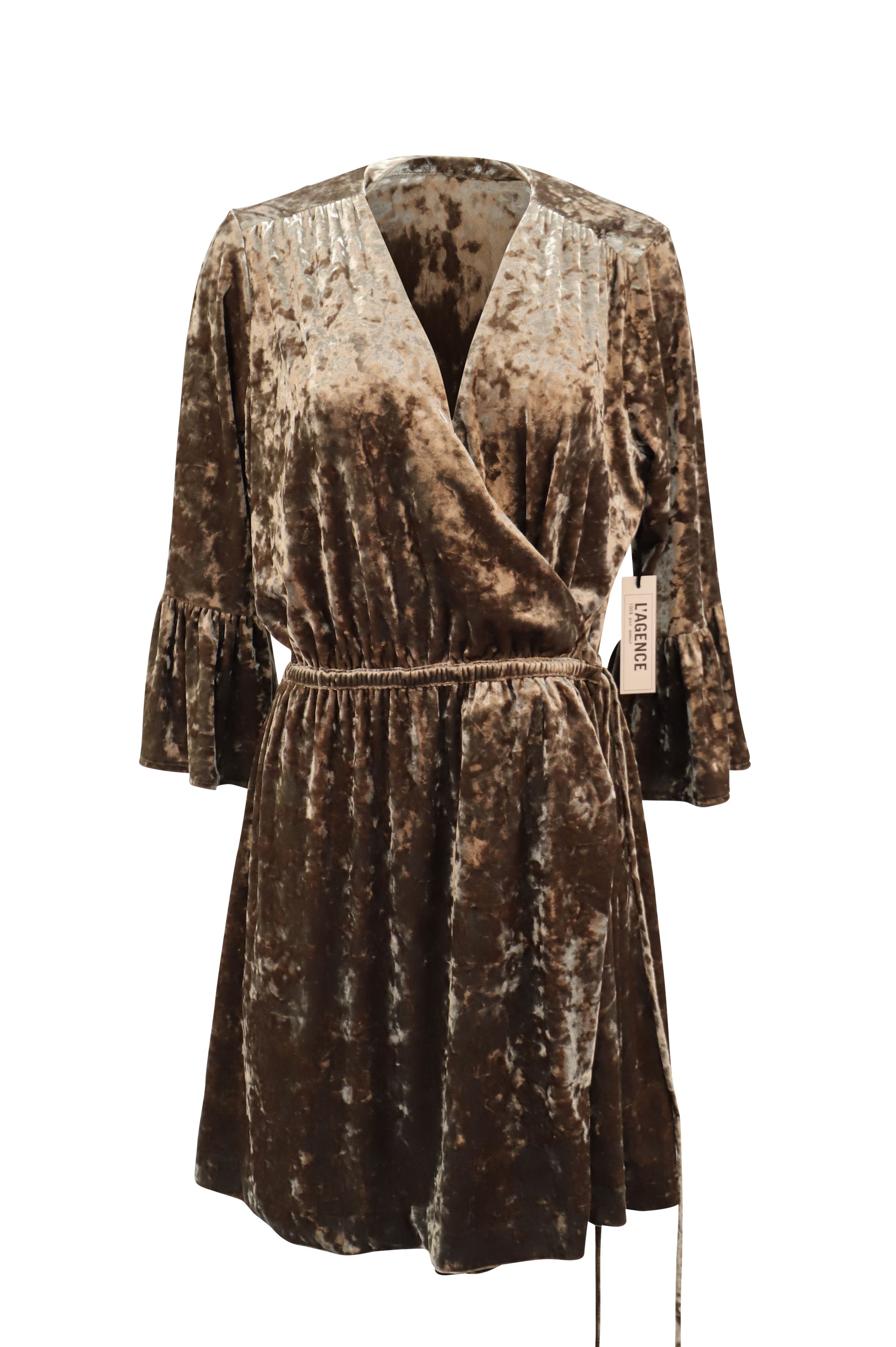 L'AGENCE L'agence Riley Wrap Velvet Dress in Brown Polyester Size XS / US 0-2 / IT 36-38 - 1 Thumbnail