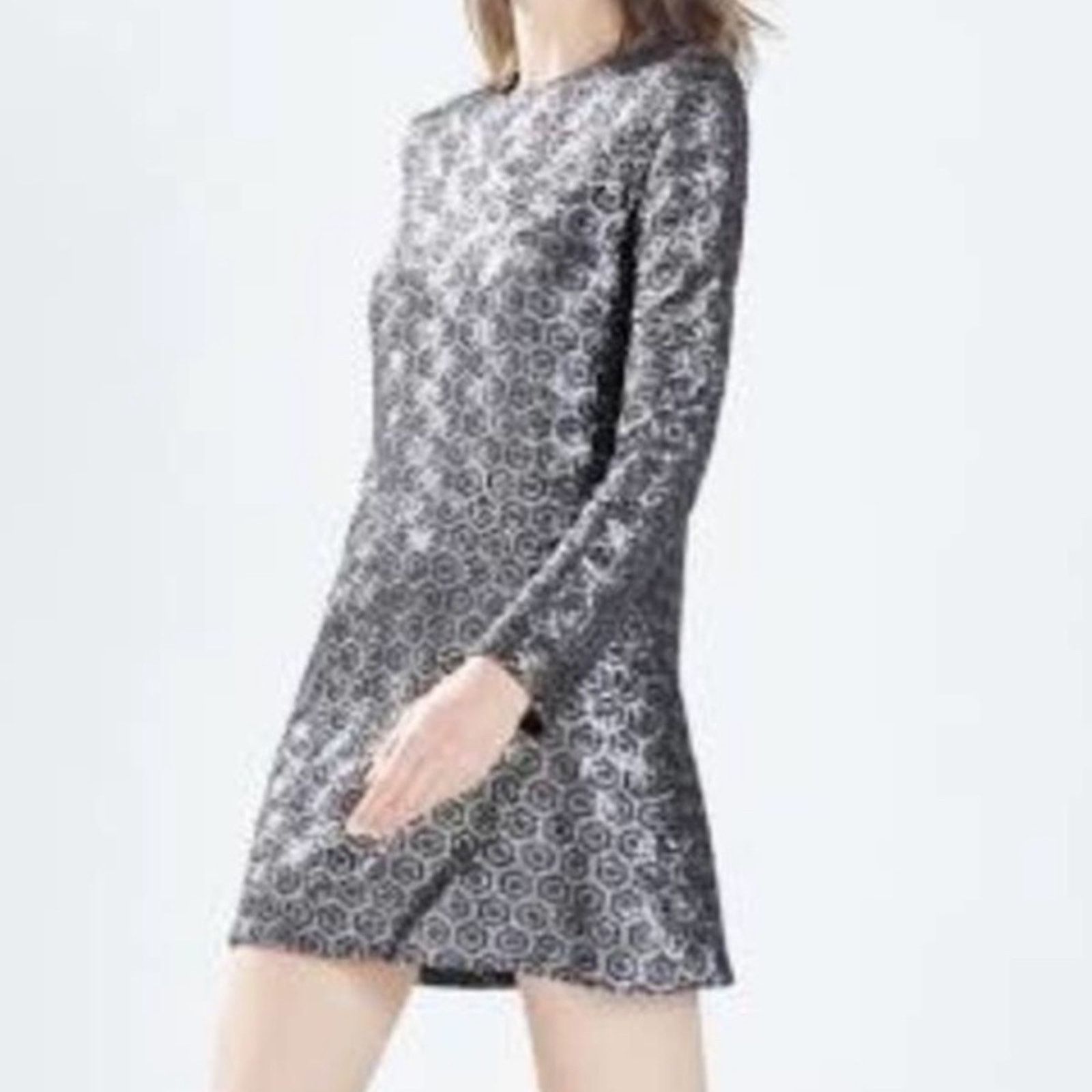 Zara Zara Sequin Silver Blue Gray Long Sleeve Mini Formal Dress Size L / US 10 / IT 46 - 1 Thumbnail