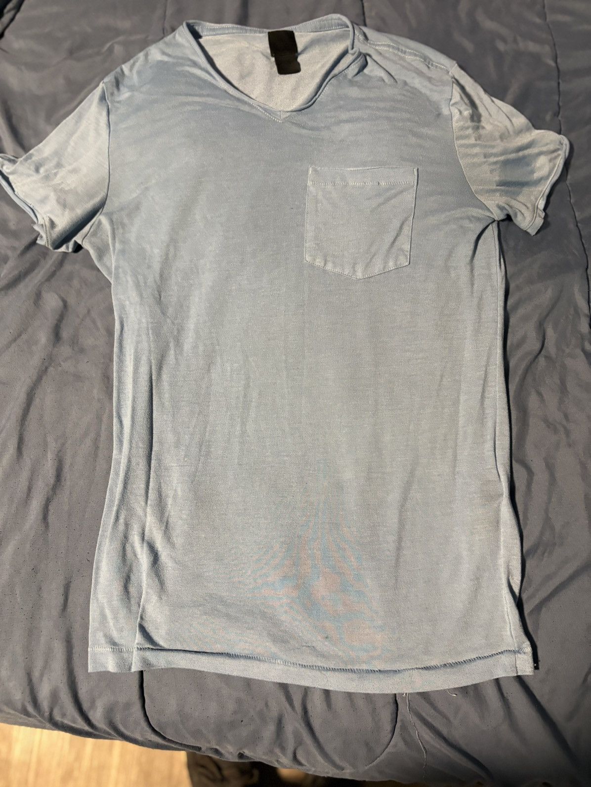 H&M Men's Light Blue V-Neck Short Sleeve T with Chest Pocket Size US L / EU 52-54 / 3 - 8 Thumbnail