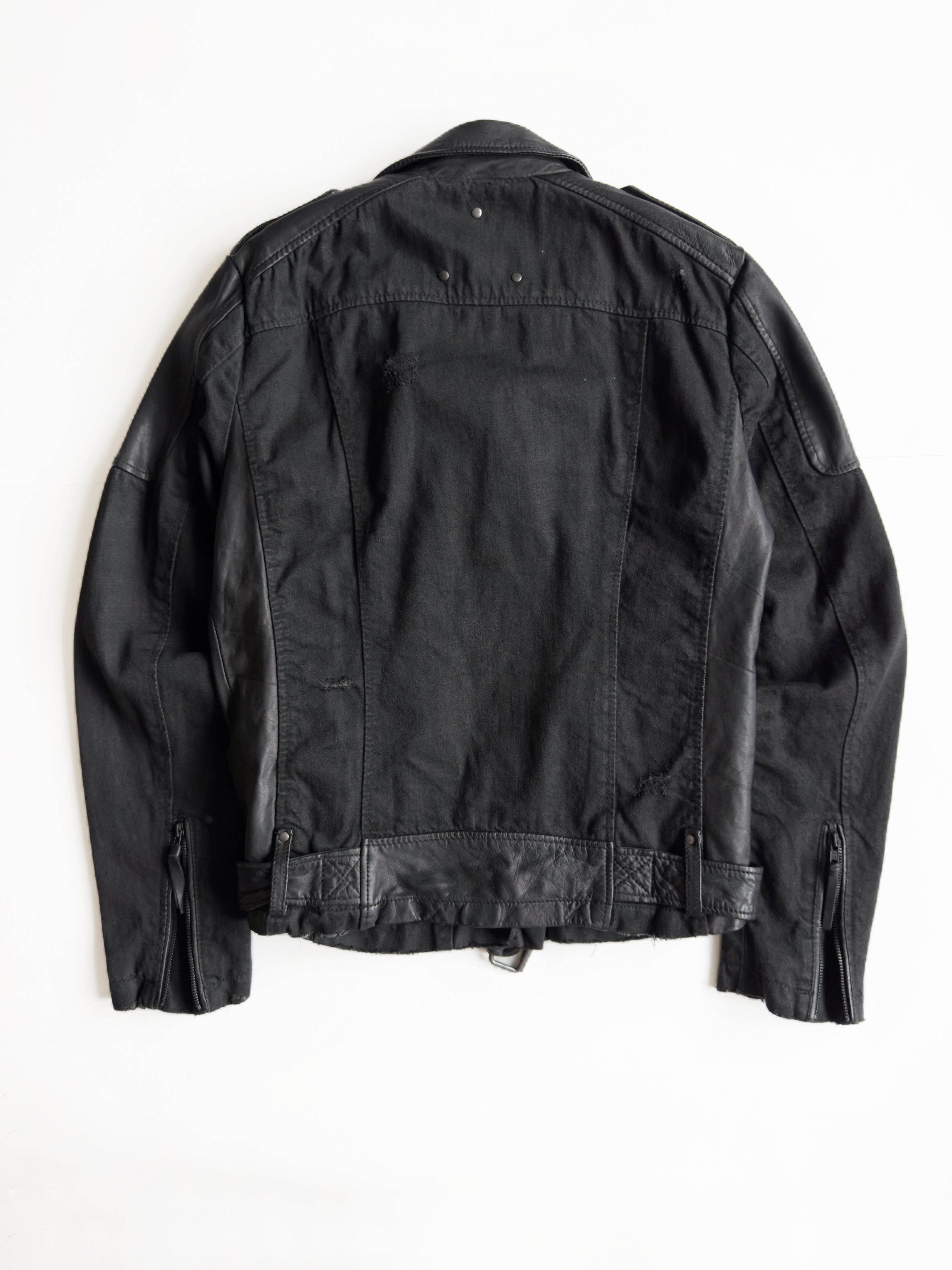 BE EDGY Men's Be Edgy Leather & Canvas Distressed Biker Jacket (L) Size US L / EU 52-54 / 3 - 4 Thumbnail