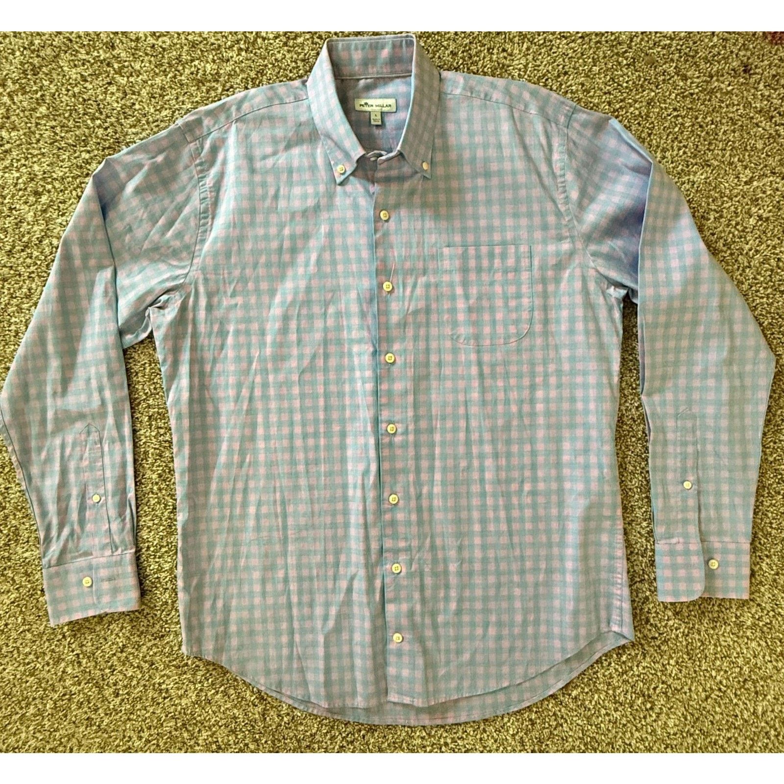 Peter Millar Peter Millar Men's Large Blue & Pink Checkered 100% Cotton Size US L / EU 52-54 / 3 - 1 Thumbnail