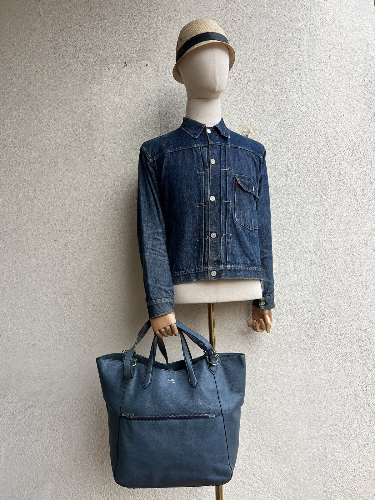 Leather FARO Japan Distressed Patina Leather 2 Way Tote Bag Size ONE SIZE - 1 Thumbnail