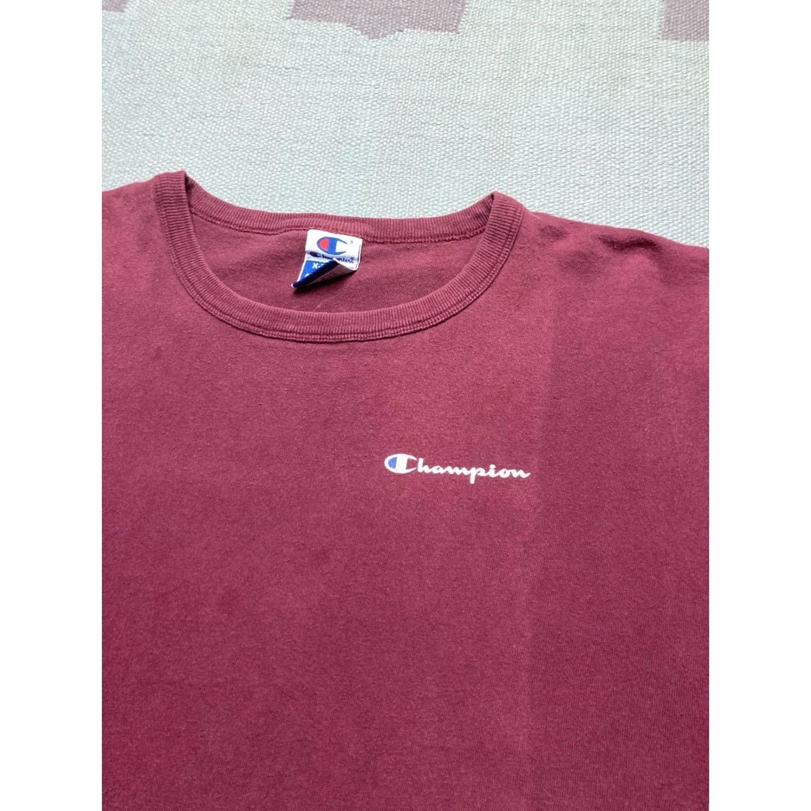 Champion VINTAGE Champion T-Shirt Men XL Cotton 90s Red Maroon Burgundy Spell Out Shirts Size US XL / EU 56 / 4 - 3 Thumbnail