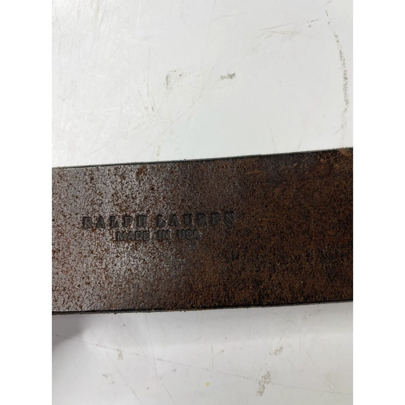 Ralph Lauren VINTAGE Ralph Lauren Belt Leather Brown Mens 42 USA Made Thick Heavy Brass Buckle Size 42 Minimal wear Size 42 - 2 Thumbnail