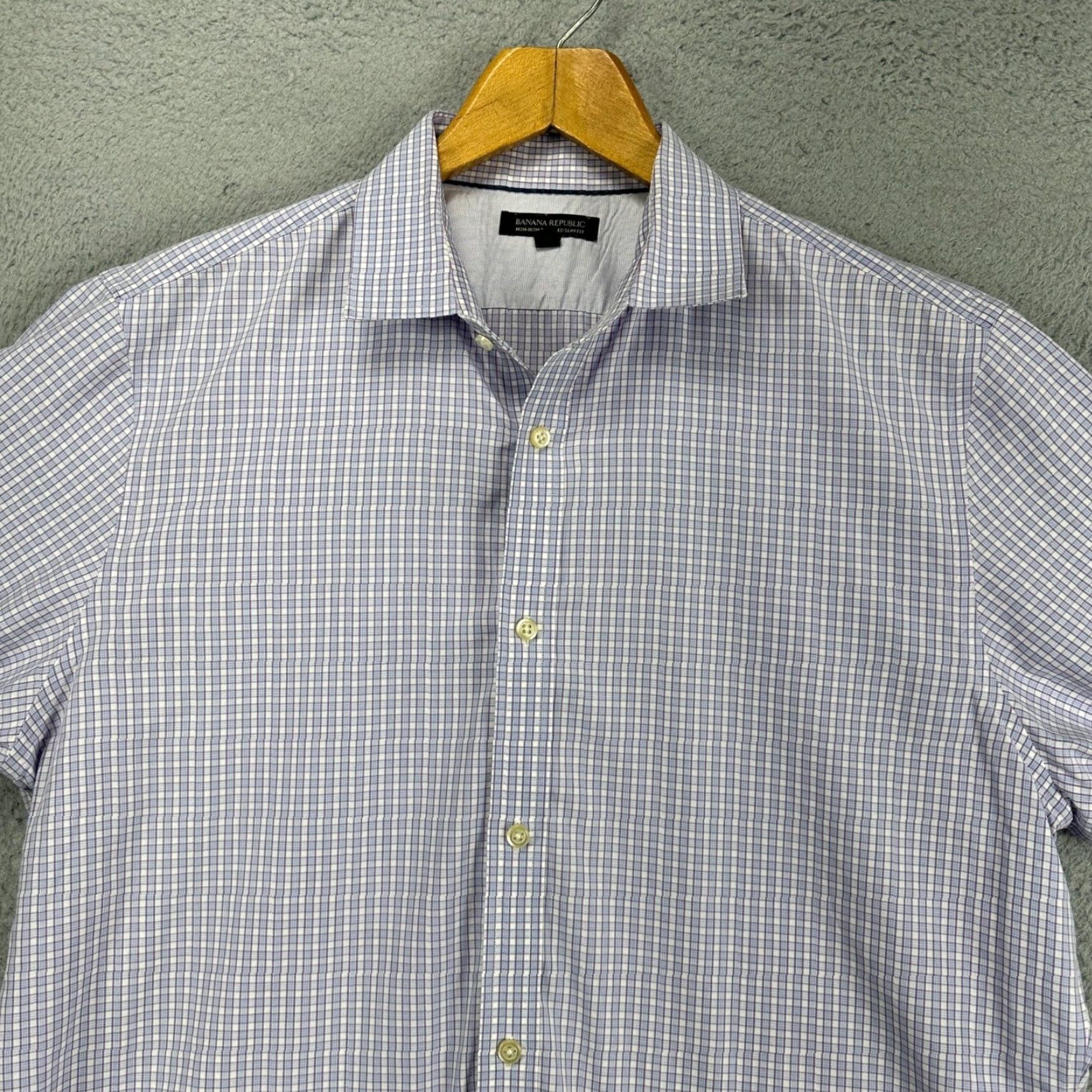 Banana Republic VINTAGE Banana Republic Men Button-Up Shirt XL Purple Blue Plaid Slim Fit Size US XL / EU 56 / 4 - 2 Thumbnail