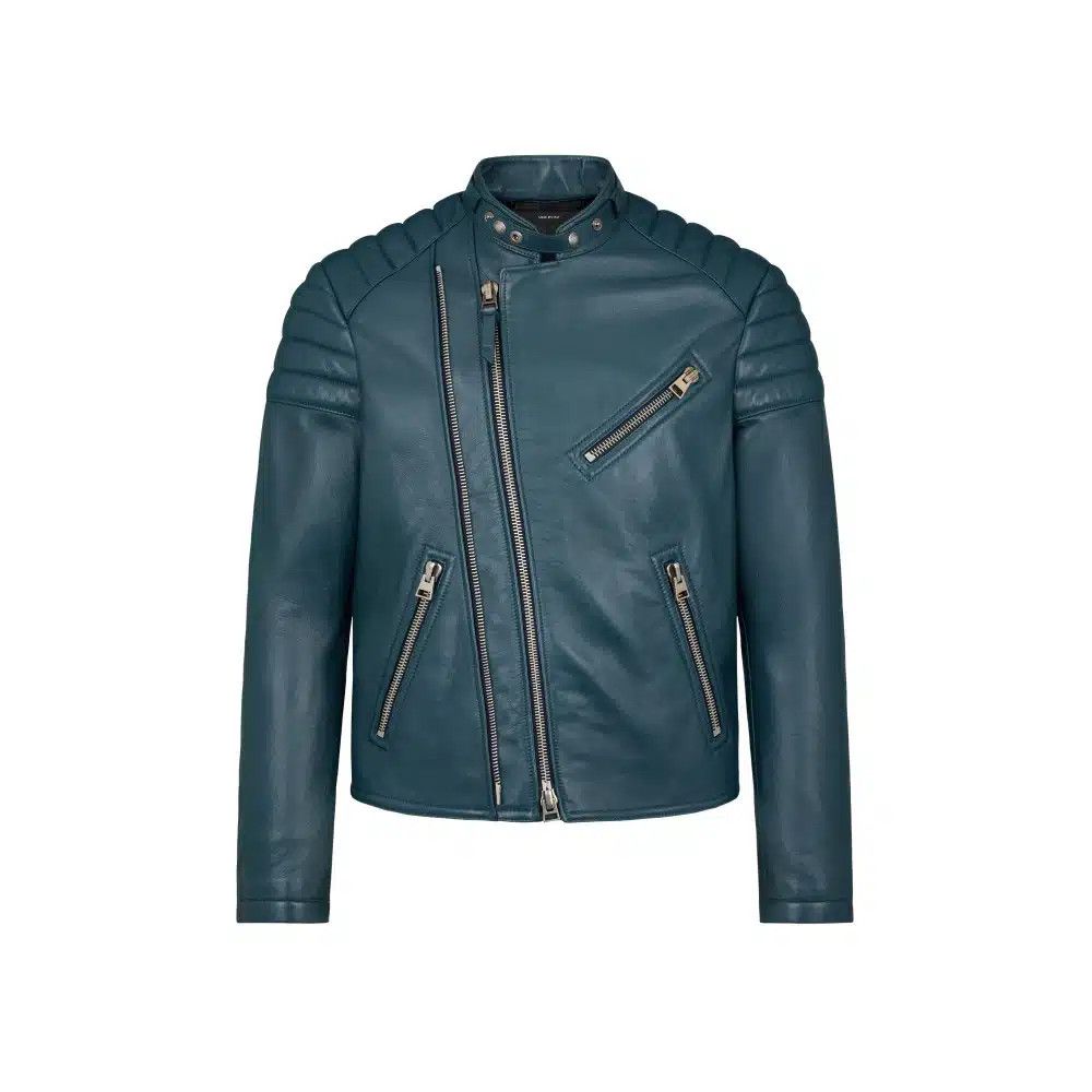 Tom Ford o1loc1c0725 LXI006 Leather Biker Jacket in Blue Size US L / EU 52-54 / 3 - 1 Thumbnail