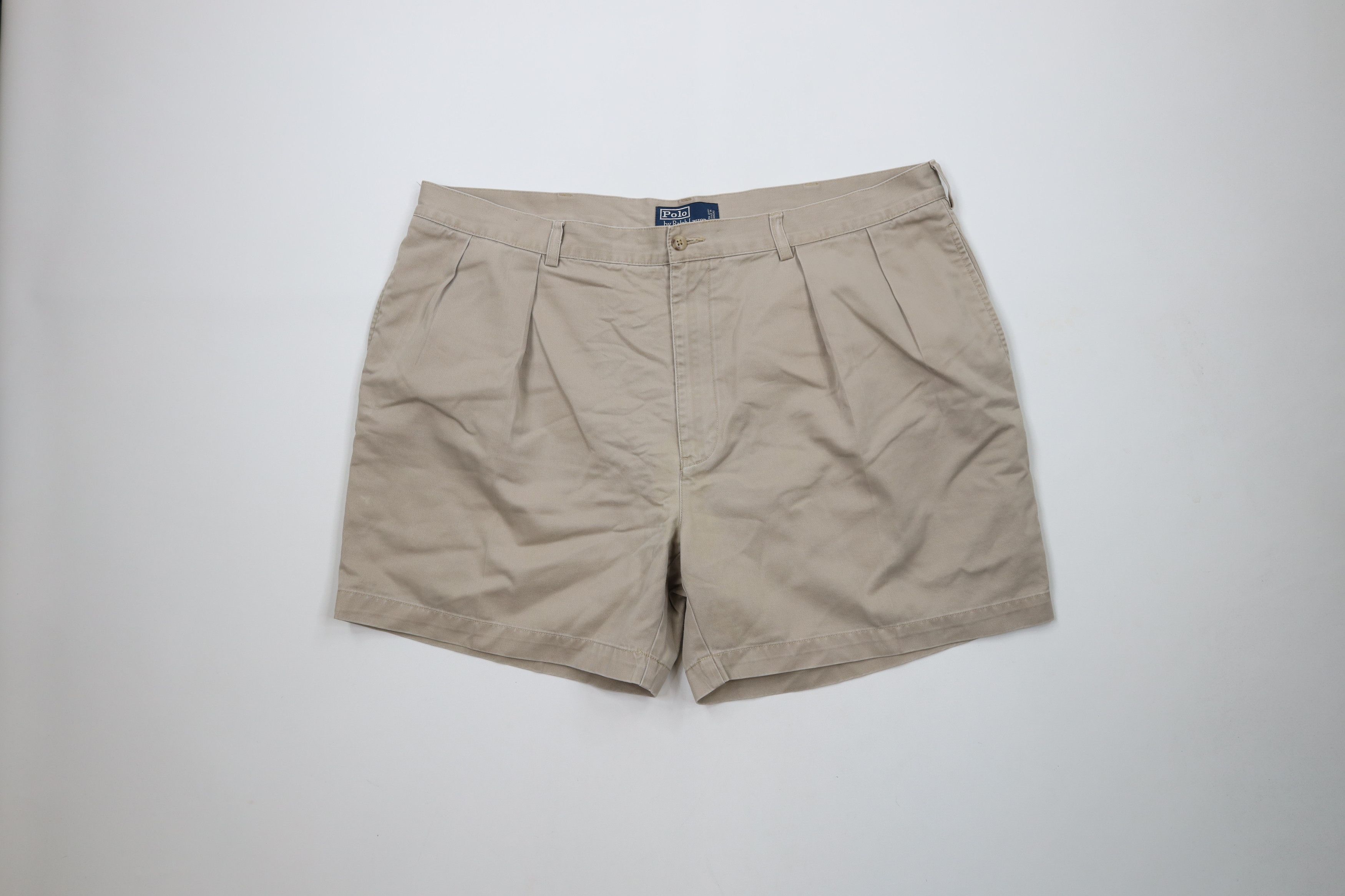 Ralph Lauren × Vintage Vintage 90s Ralph Lauren Knee Cotton Chino Shorts Beige Size US 42 / EU 58 - 1 Thumbnail