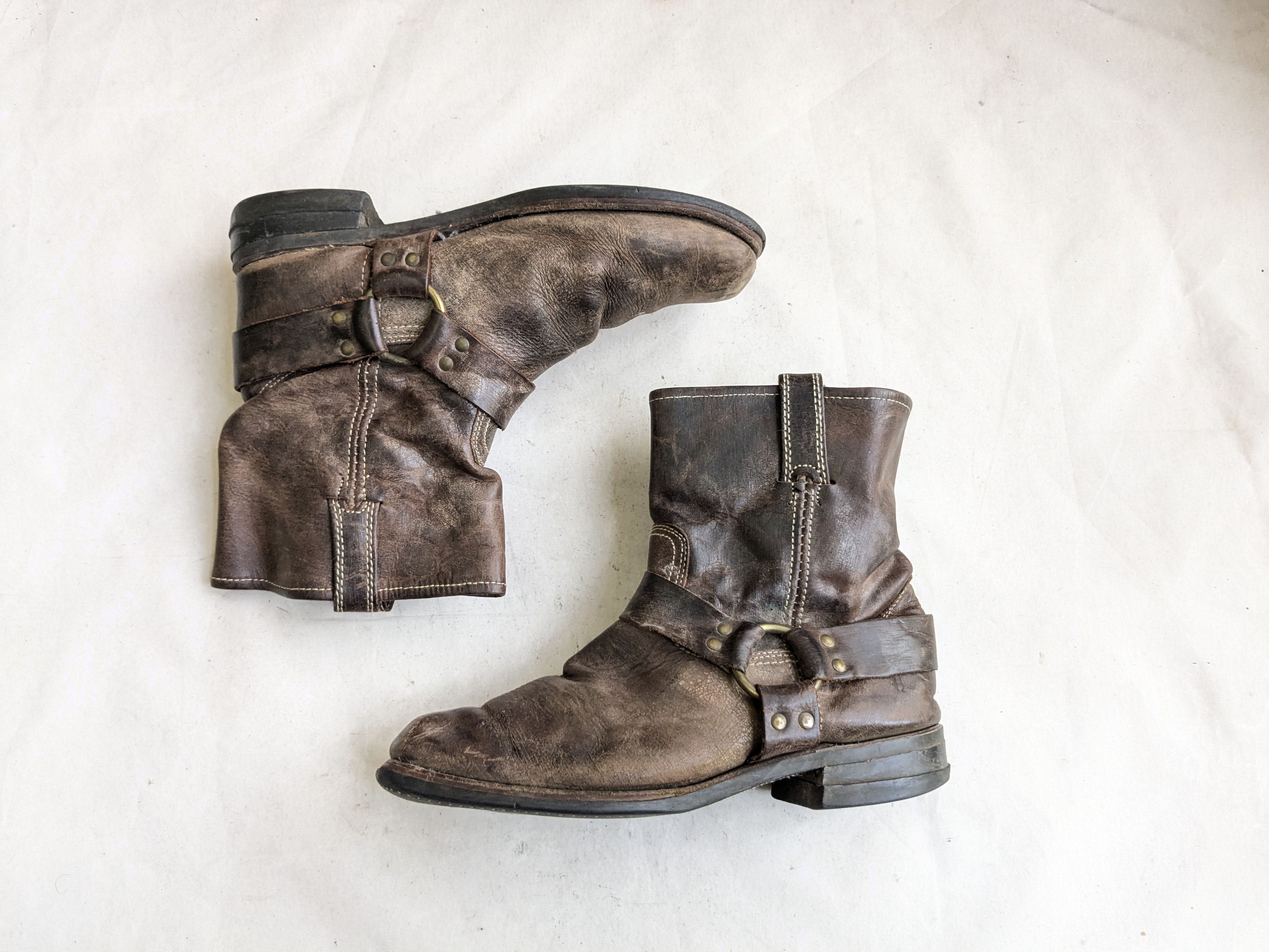 Frye Harness Boots Brown Leather 10 Leather Buckle Harness