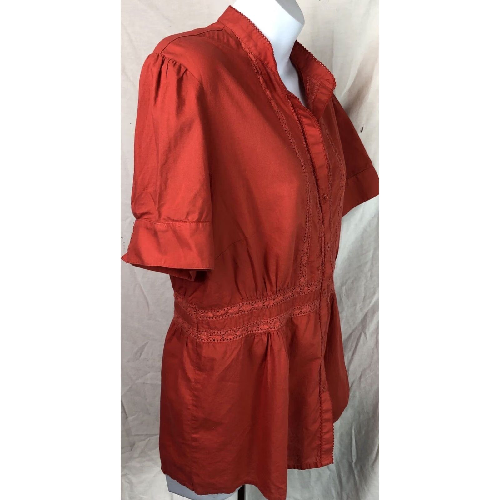 Jones New York Jones NY Top L Orange Short Sleeve Button Up Bobbin Lace Boho Cottage Peasant Size L / US 10 / IT 46 - 2 Thumbnail