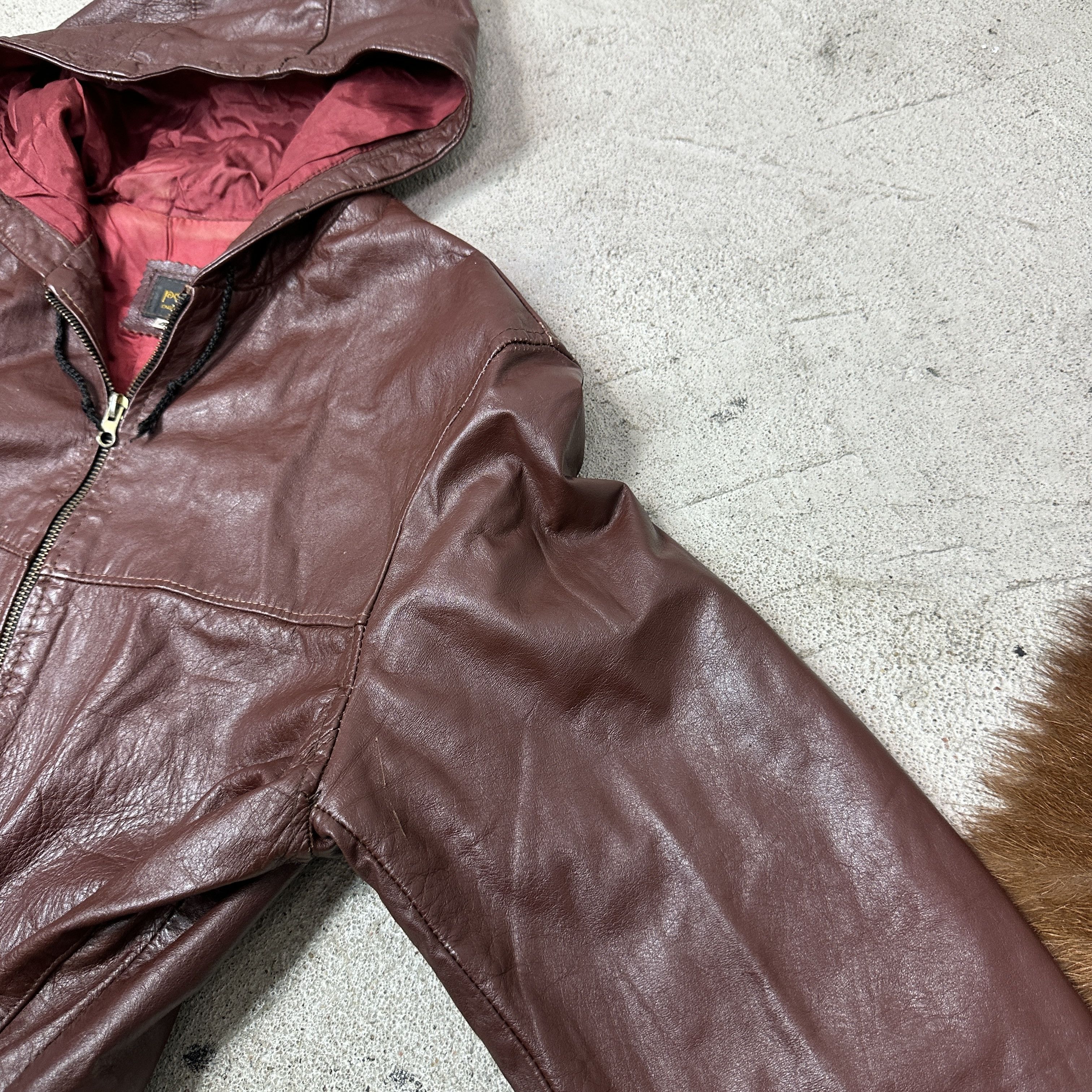 Vintage Vintage Leather Biker Grunge Burgundy Hooded Jacket 90s Size M / US 6-8 / IT 42-44 - 5 Thumbnail