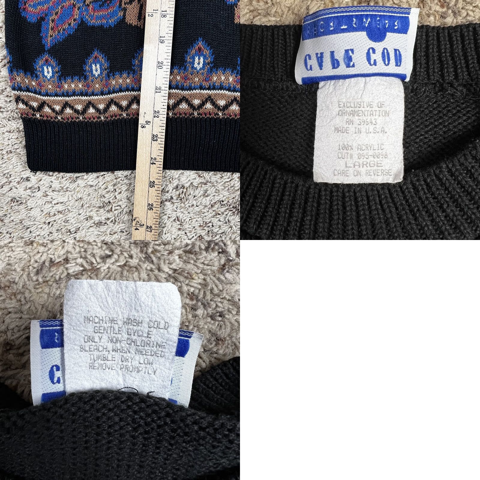 Vintage VINTAGE Cape Cod Stylish Floral Black Knit Sweater Womens L Sweater Crew Neck Short Sleeve 90s USA Floral Cap e Cod Womens Large Size L / US 10 / IT 46 - 8 Thumbnail