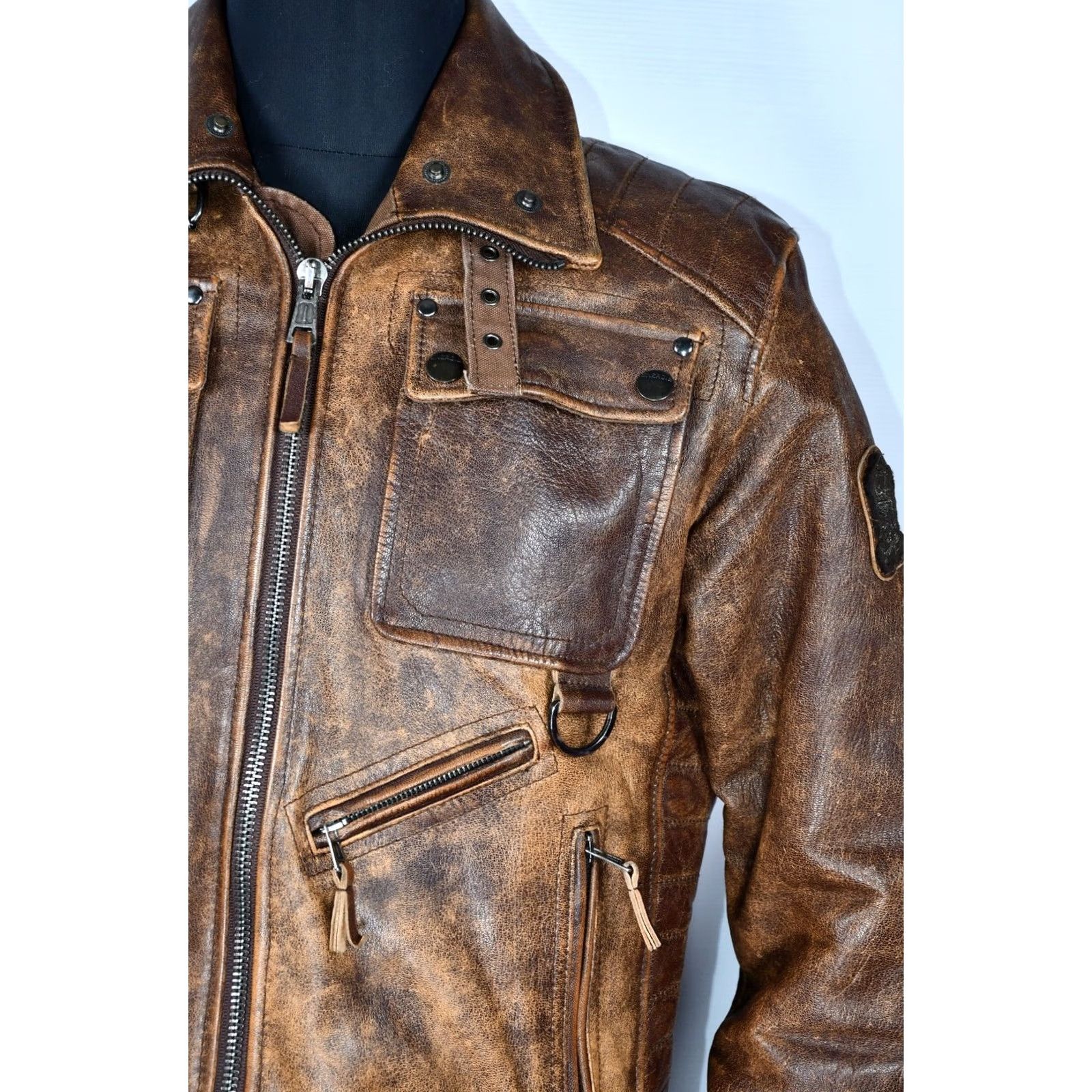 Energie VINTAGE Energie Men's Leather Distressed Biker Jacket XL XL Energie Jacket Men Brown 100% Leather Casua l (adjusted to fit rules) Size US XL / EU 56 / 4 - 5 Thumbnail