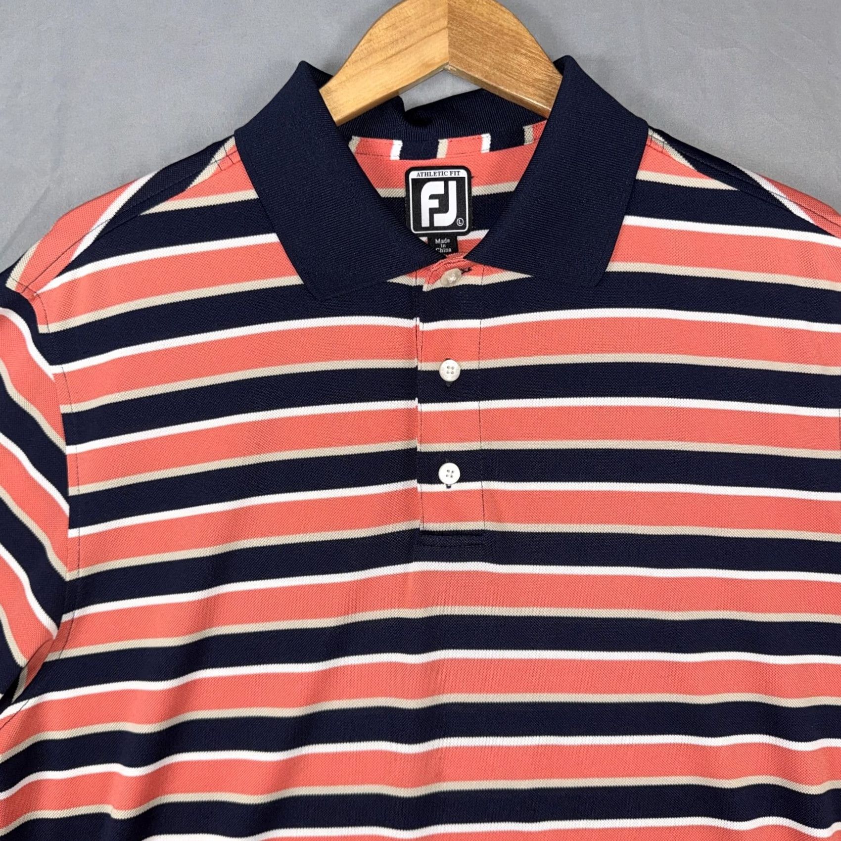Footjoy FootJoy Polo Shirt Golf Athletic Fit Performance Mens Large Blue Stripe Size US L / EU 52-54 / 3 - 4 Thumbnail