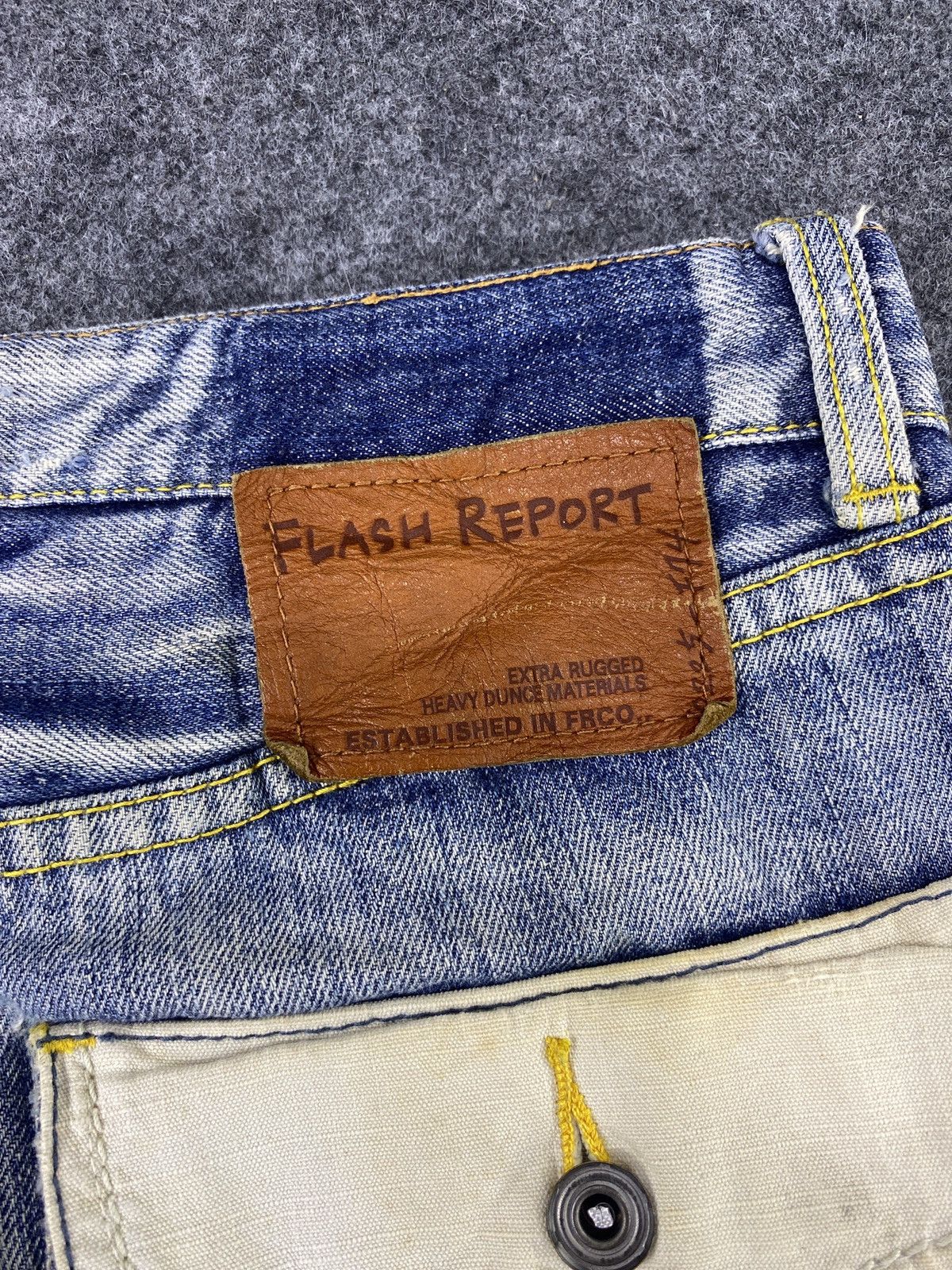 Japanese Brand × Jean Flash Report Distress Blue Wash Denim - J972 Size US 33 - 11 Thumbnail