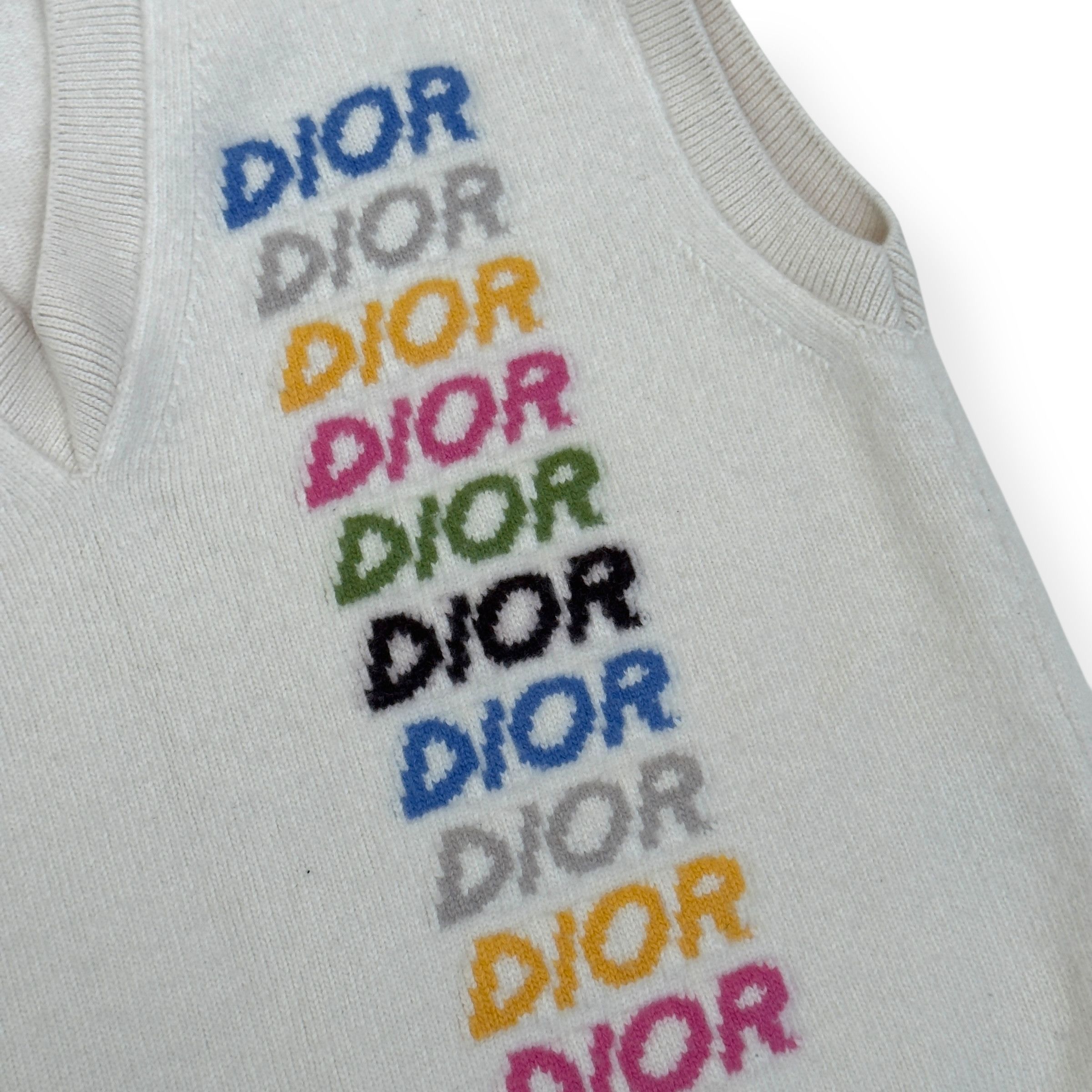 Dior DIOR LOGO-KNIT WOOL VEST CREAM / MULTICOLOURED XL Size US XL / EU 56 / 4 - 4 Thumbnail