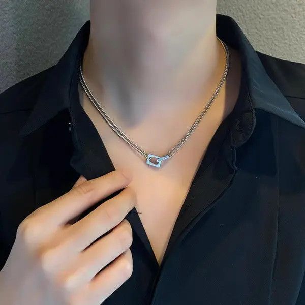 Jewelry Stylish Double Chain Silver Necklace Size ONE SIZE - 3 Thumbnail