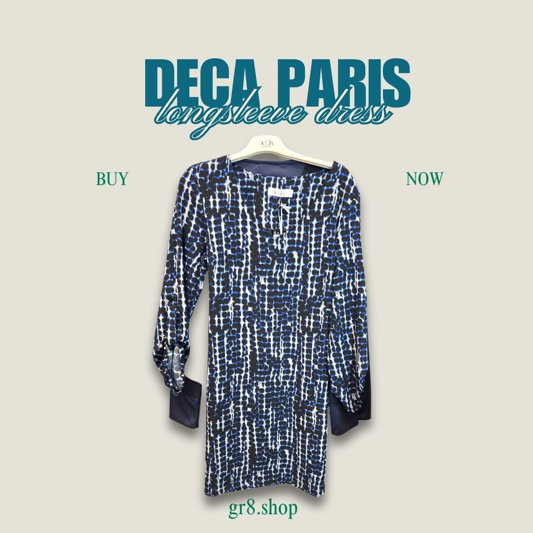 Deca Paris Longsleeve Printed Dress - Abstract Blue & Black