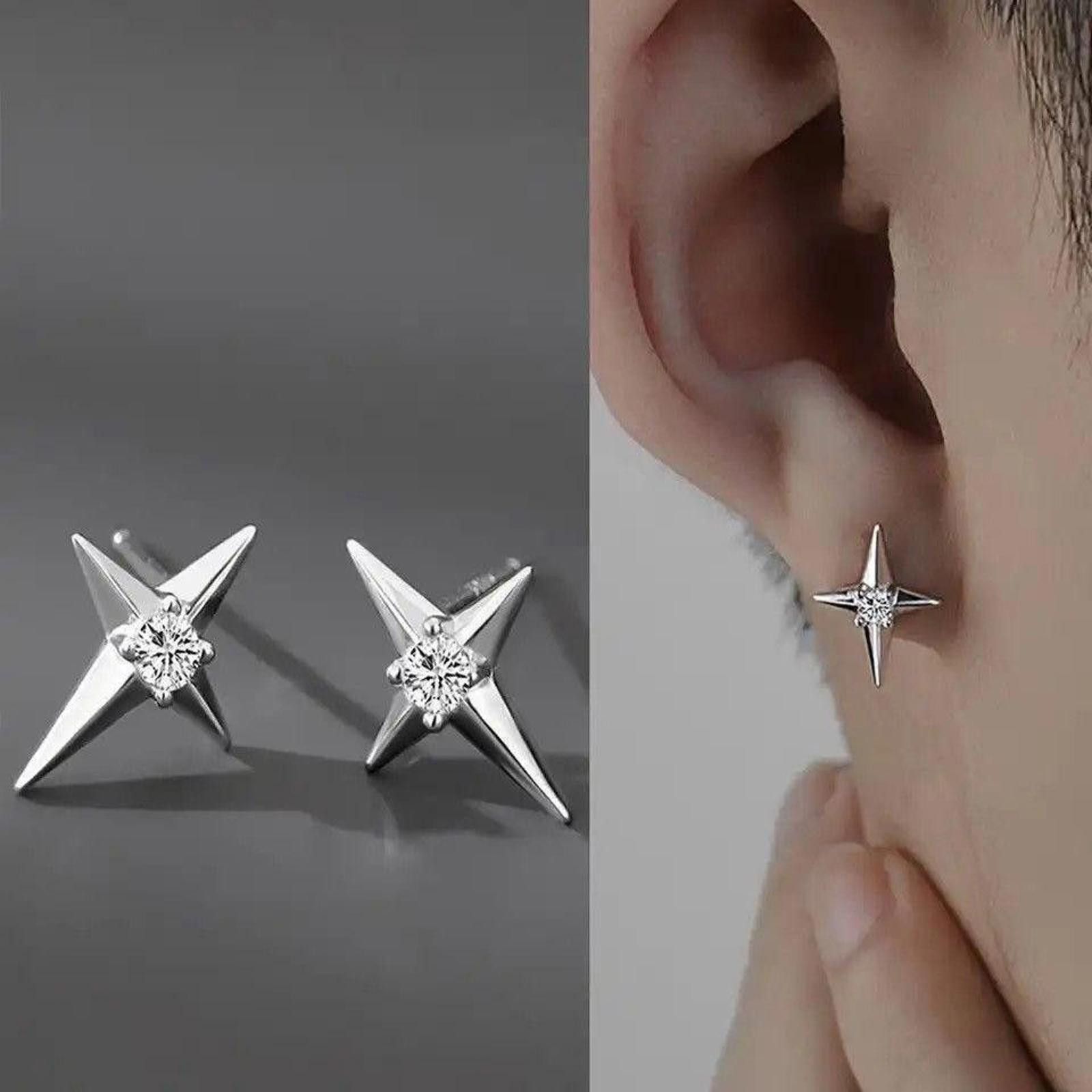 Jewelry 925 Silver Plated CZ Star Stud Earrings Size ONE SIZE - 1 Thumbnail