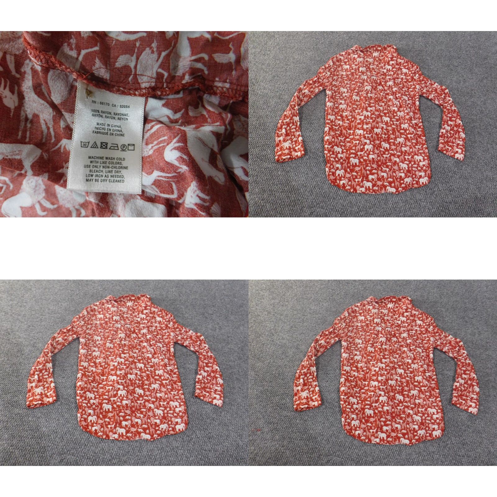 Vintage Maeve Shirt Womens 2 Red Animal Print Button-Up Rayon Long Sleeve Collared Jungle Lions Elephant Size XS / US 0-2 / IT 36-38 - 8 Thumbnail
