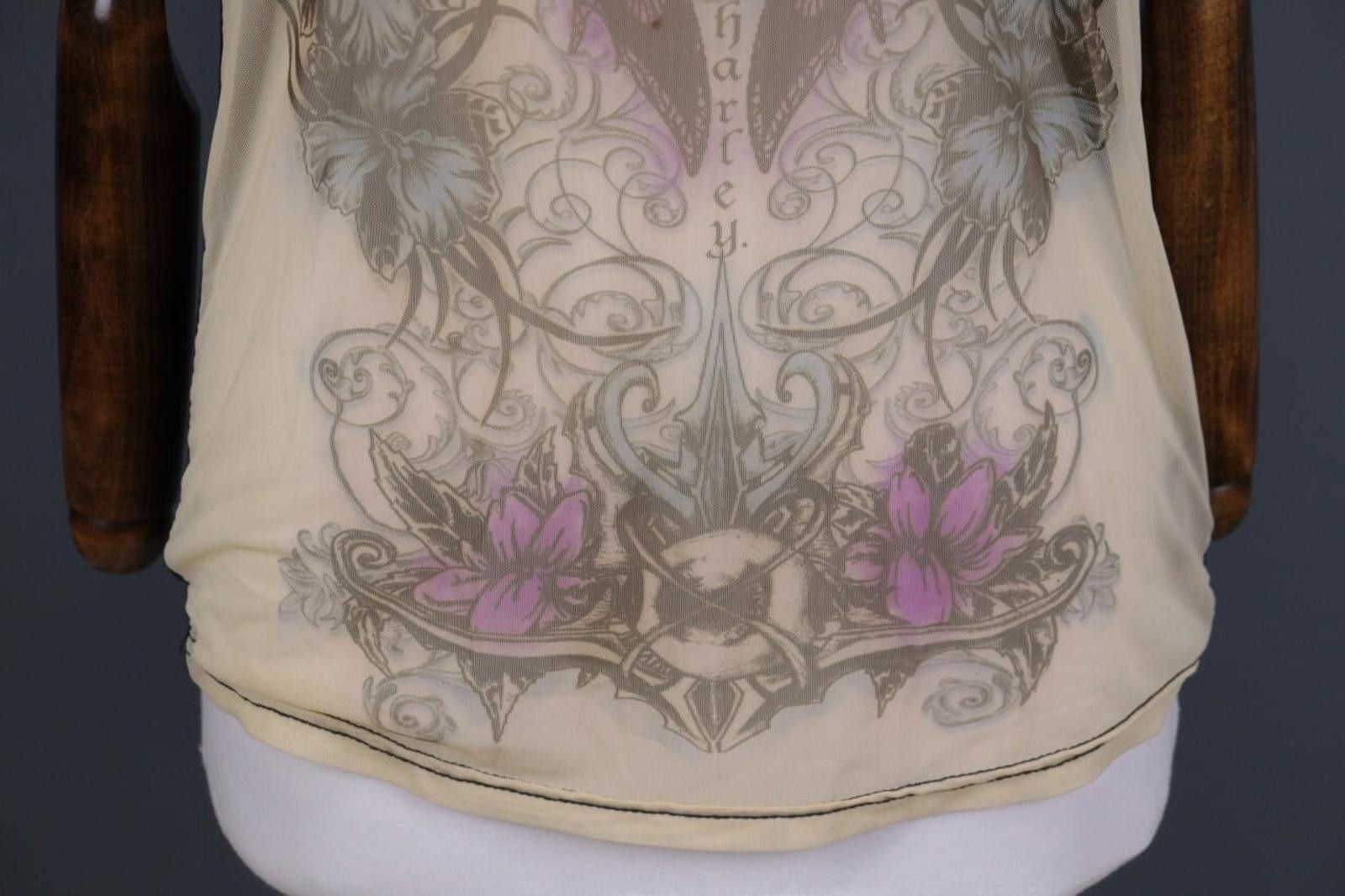 Designer Harley Davidson Beige Butterfly Top Tunic Shirt Size XL Size ONE SIZE - 3 Thumbnail