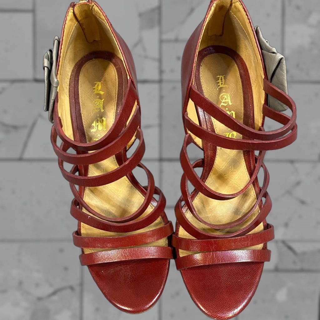 L.A.M.B. L.A.M.B. Womens Pumps 8M Red Stiletto Heels Leather Open Toe Pump Womens Size US 8 / IT 38 - 1 Thumbnail