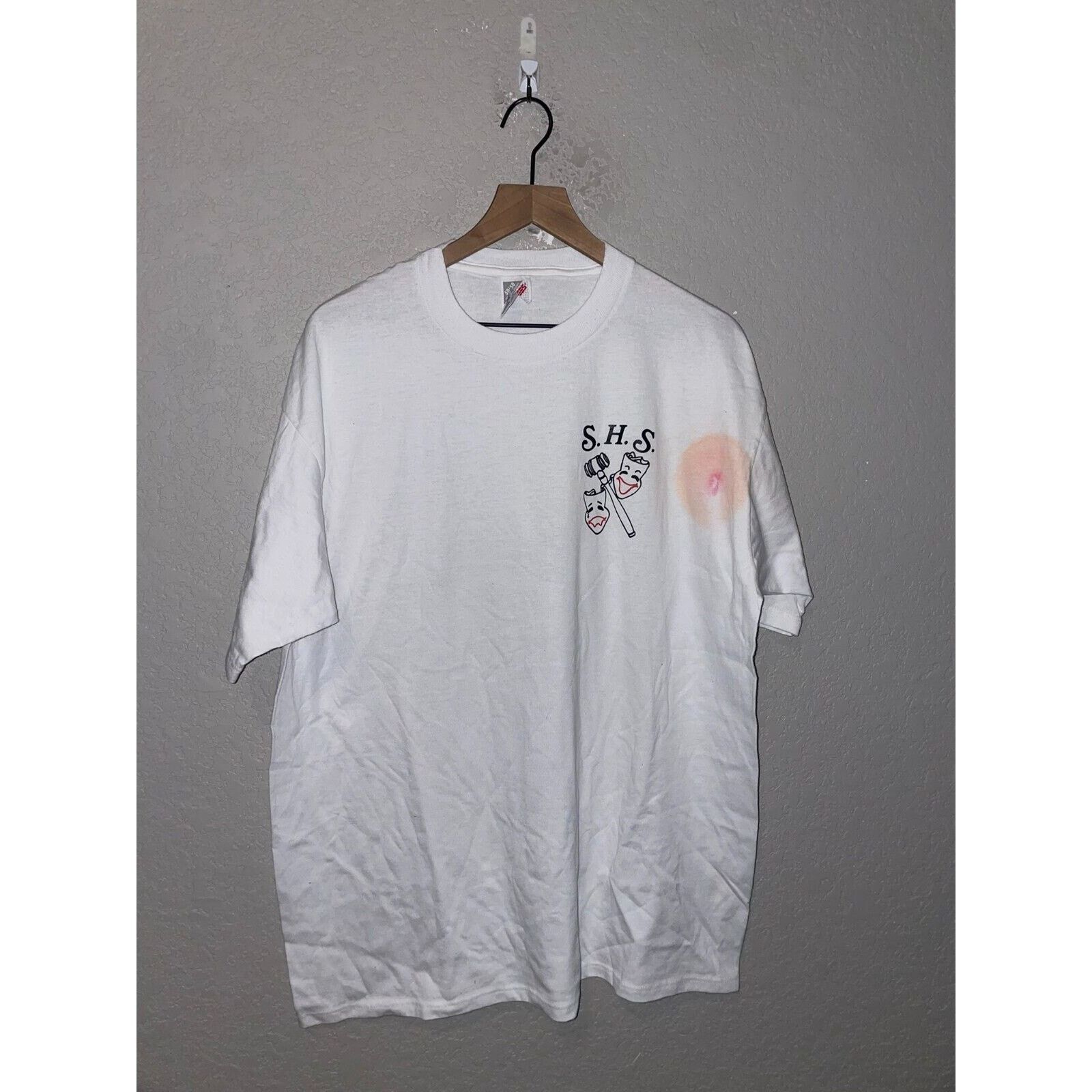 Jerzees Vintage Theater Shirt S.H.S. High School Mask 90s STAINED XL Size US XL / EU 56 / 4 - 1 Thumbnail