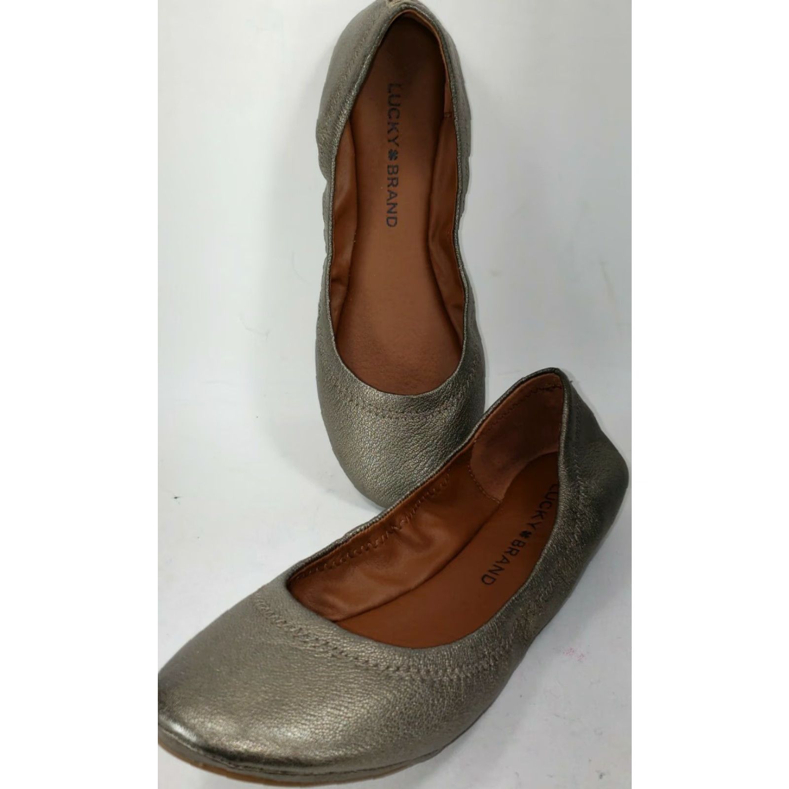 Lucky Brand Lucky Brand Ballet Flats Women US 6 M Pewter Metallic Leather Flat Slip-On Comfortable Cushioned Lined Padded Solid Pattern Barn 6M Size US 6 / IT 36 - 5 Thumbnail